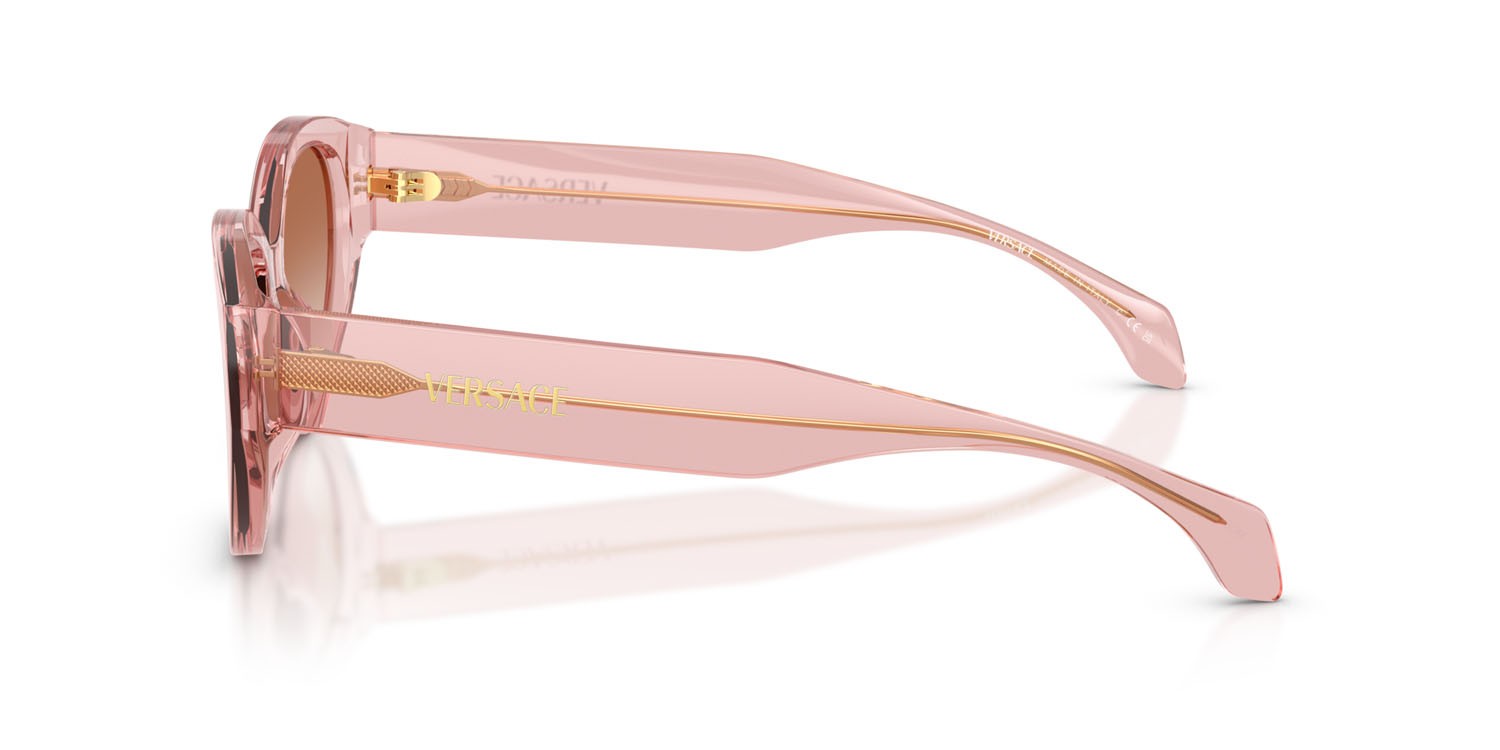 Occhiali da sole Versace VE 4495D (543413) colore pesca trasparente forma ovale lenti rosa sfumato