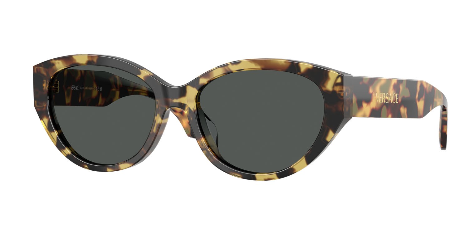 Occhiali da sole Versace VE 4495D (777/87) colore avana giallo marrone forma ovale lenti grigio scuro