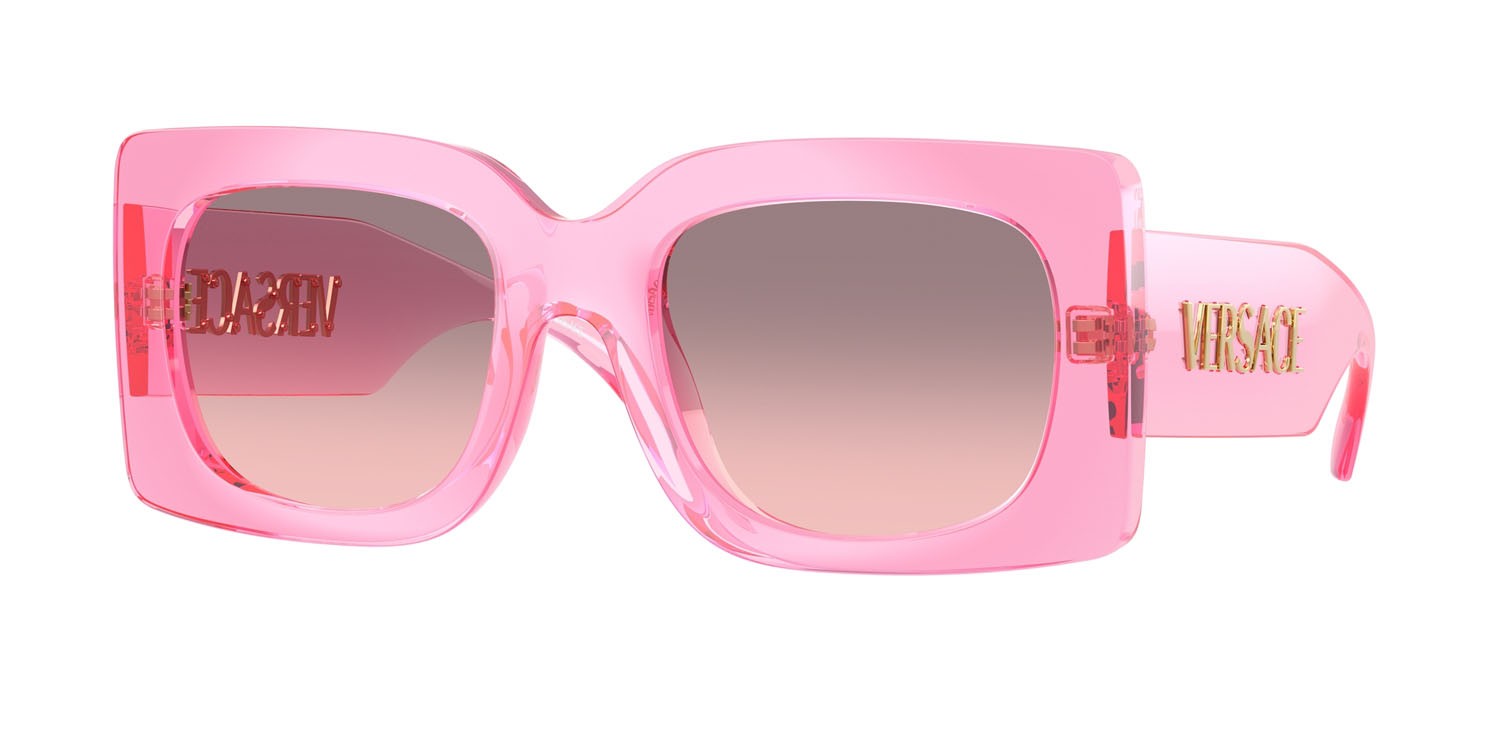 Occhiali da sole Versace VE 4496U (53705M) colore rosa trasparente forma quadrato lenti rosa sfumato grigio