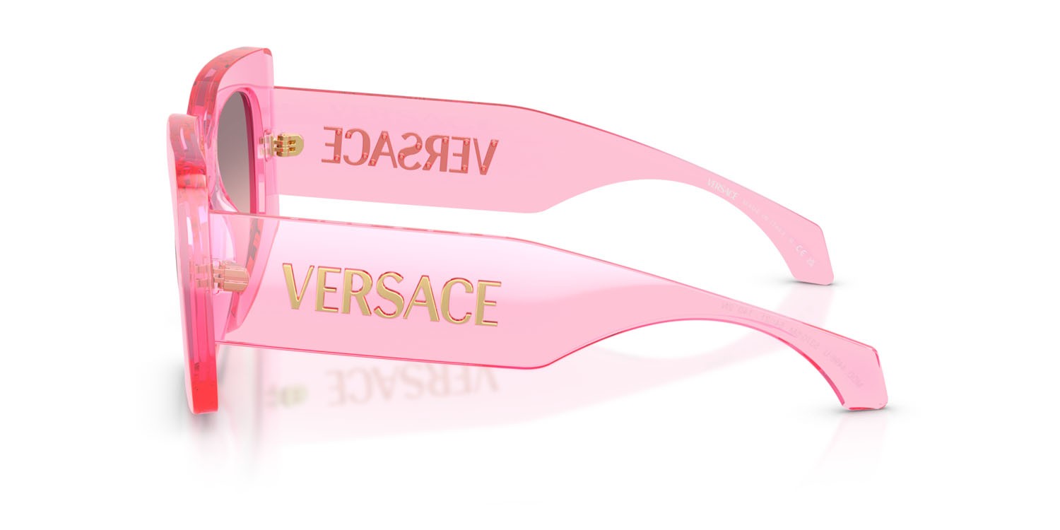 Occhiali da sole Versace VE 4496U (53705M) colore rosa trasparente forma quadrato lenti rosa sfumato grigio