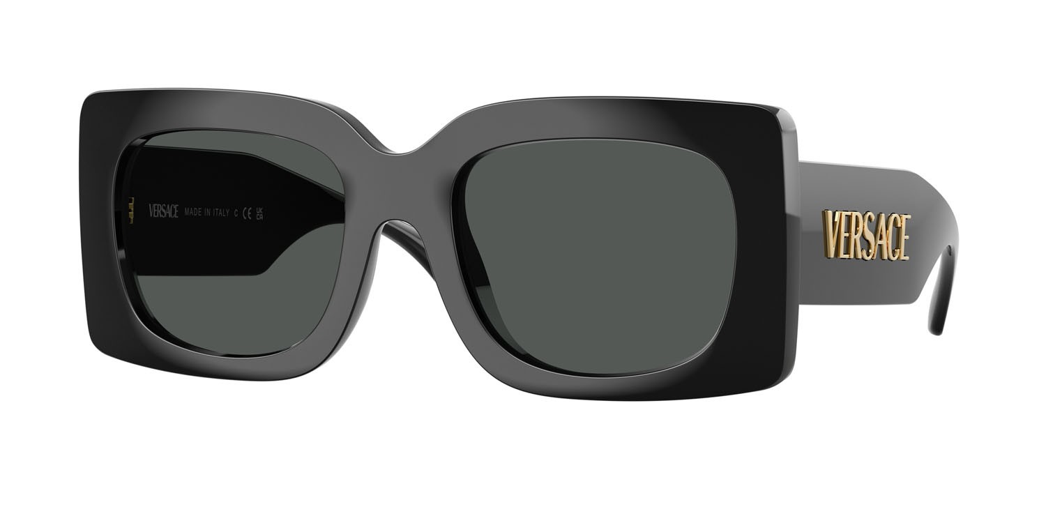 Occhiali da sole Versace VE 4496U (GB1/87) colore nero forma quadrato lenti grigio scuro