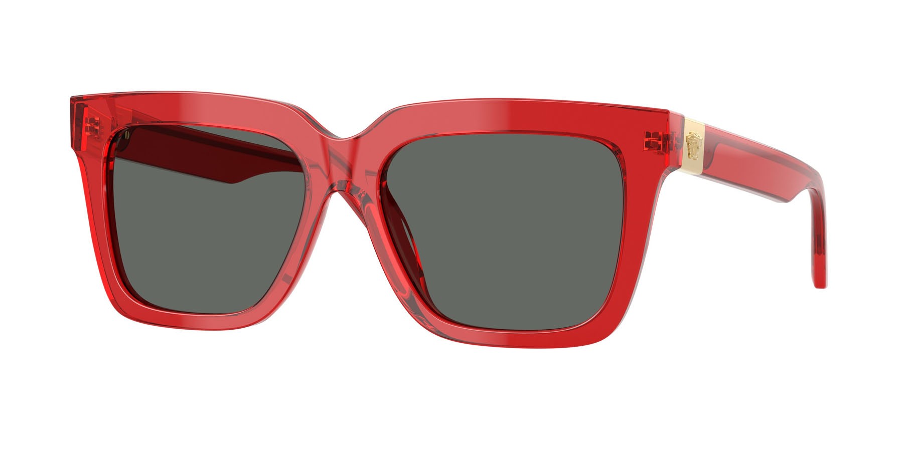 Occhiali da sole Versace VE 4498 (528087) colore rosso trasparente forma quadrato lenti grigio scuro