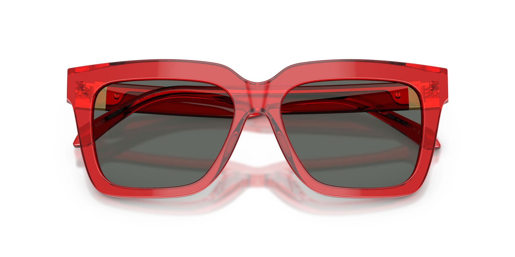 Occhiali da sole Versace VE 4498 (528087) colore rosso trasparente forma quadrato lenti grigio scuro
