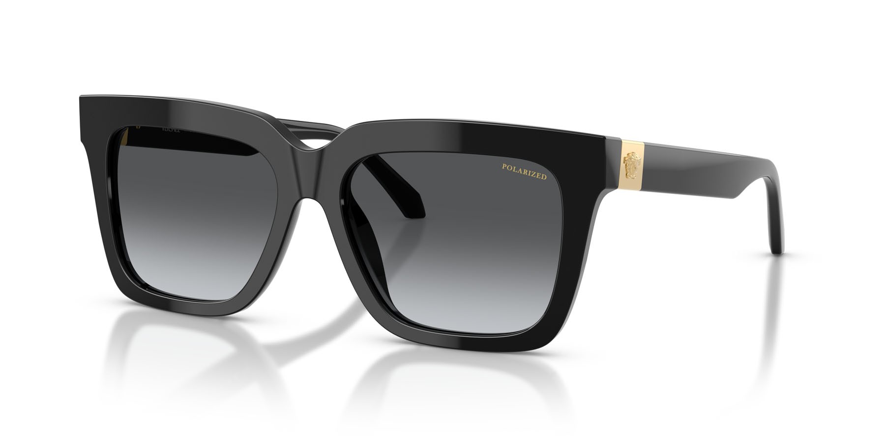 Occhiali da sole Versace VE 4498 (GB1/T3) colore nero forma quadrato lenti polarizzata grigio scuro sfumato