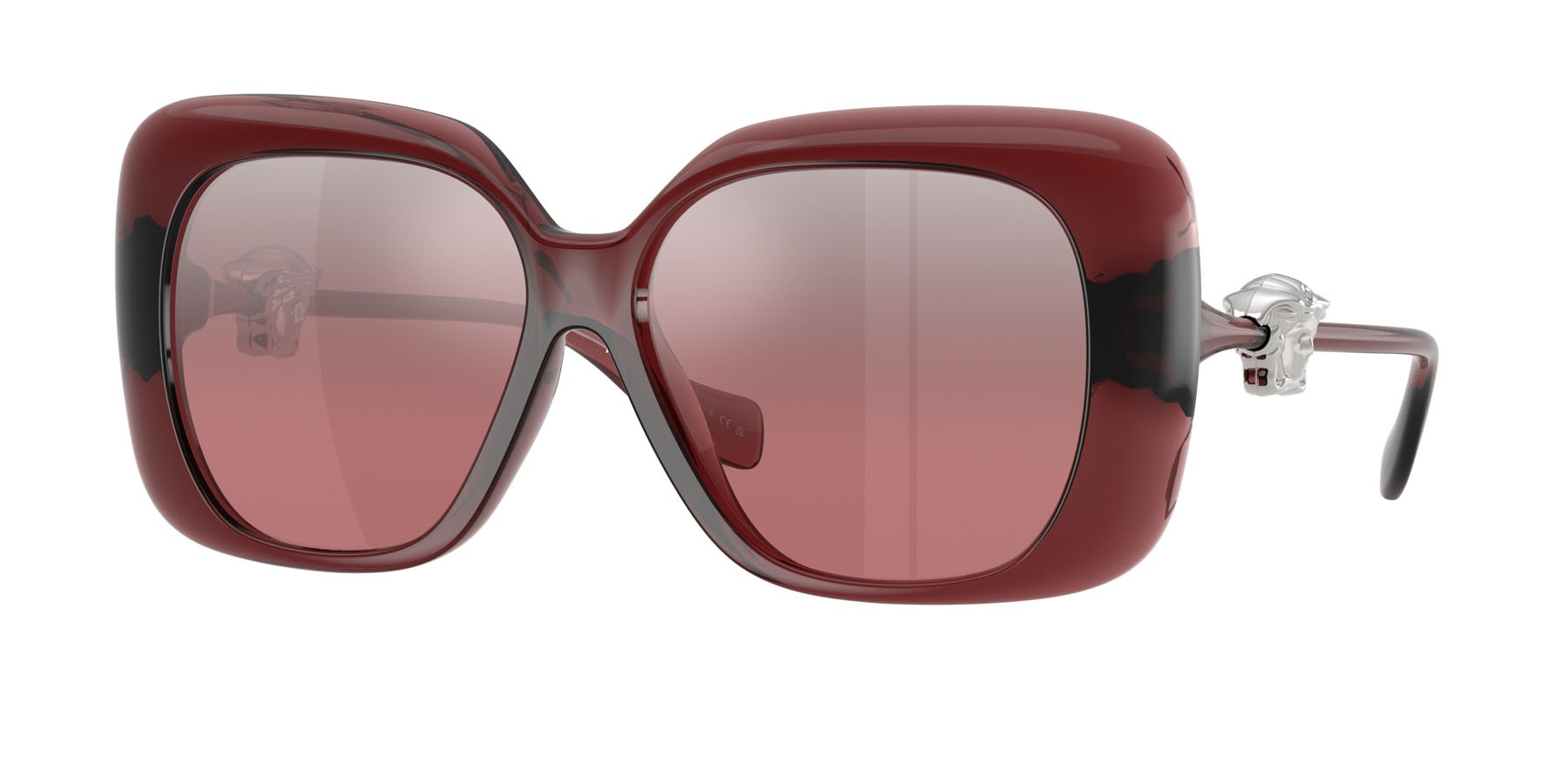 Occhiali da sole Versace VE 4499U (55397E) colore rosso trasparente forma quadrato lenti rosa sfumato argento a specchio