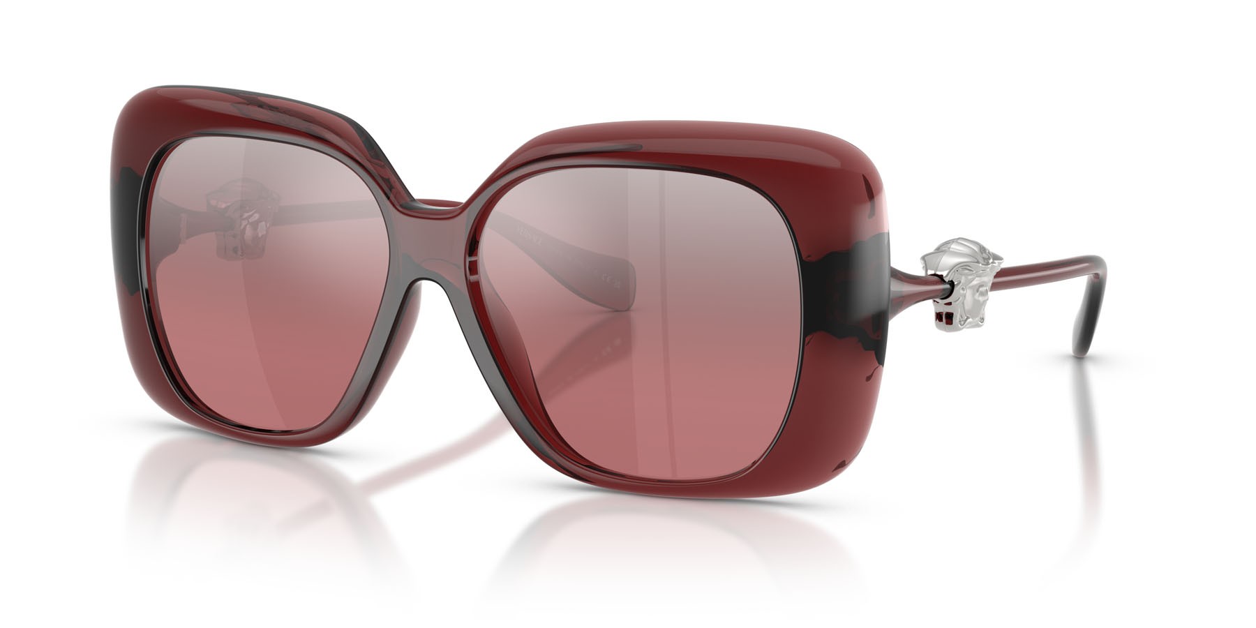 Occhiali da sole Versace VE 4499U (55397E) colore rosso trasparente forma quadrato lenti rosa sfumato argento a specchio