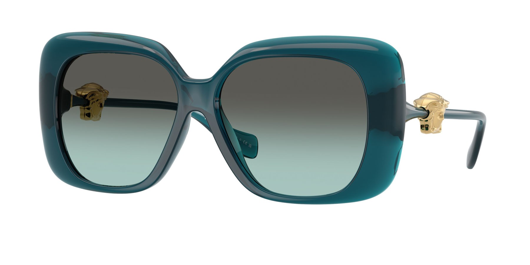 Occhiali da sole Versace VE 4499U (55402A) colore blu trasparente forma quadrato lenti verde sfumato verde