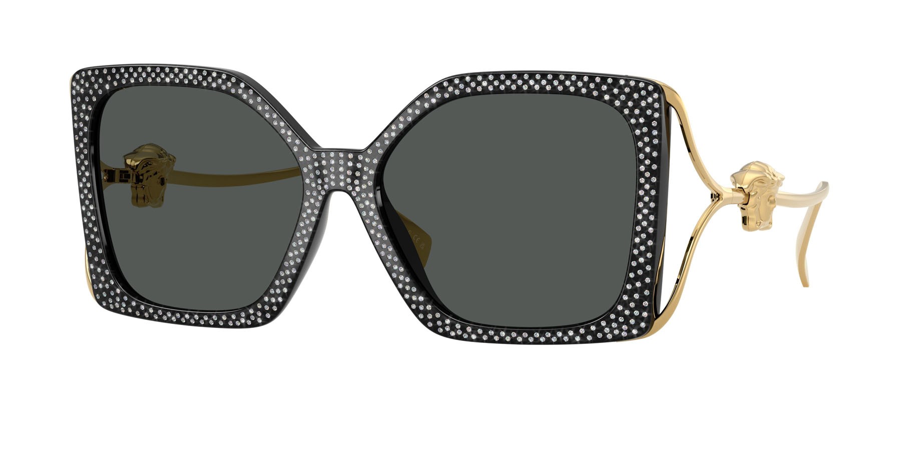 Occhiali da sole Versace VE 4502U (550787) colore black strass crystal forma quadrato lenti grigio scuro