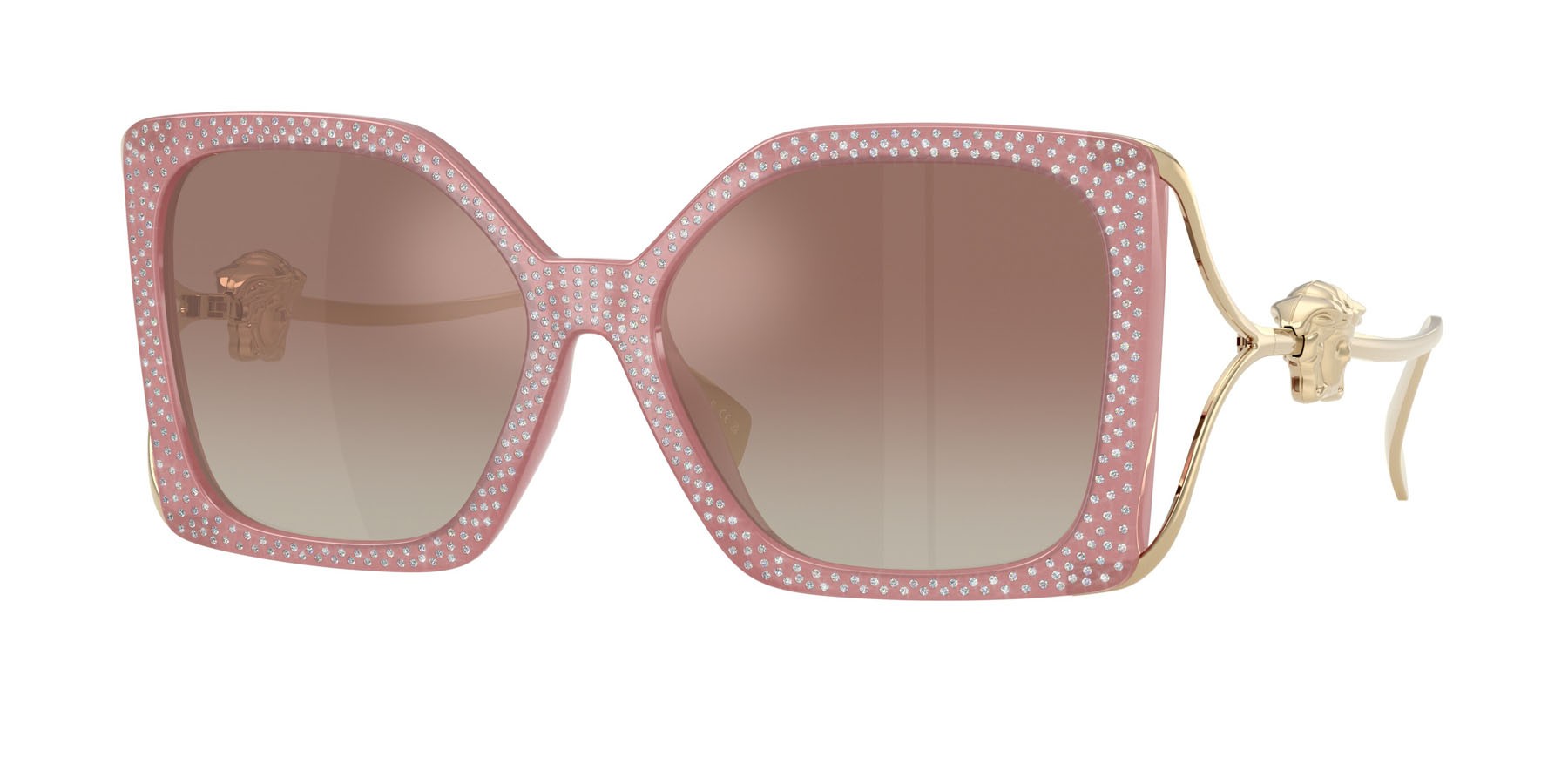 Occhiali da sole Versace VE 4502U (5535B8) colore pink strass crystal forma quadrato lenti marrone sfumato specchiato argento