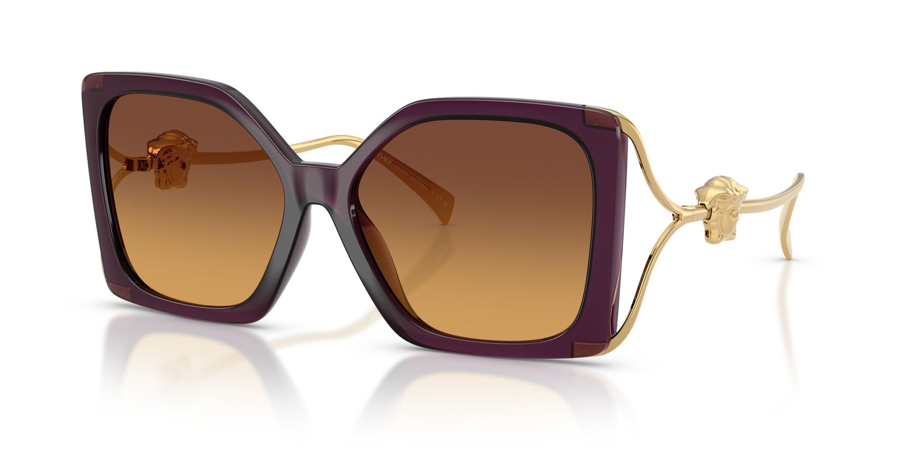 Occhiali da sole Versace VE 4502U (5536T5) colore viola opalino forma quadrato lenti giallo sfumato marrone