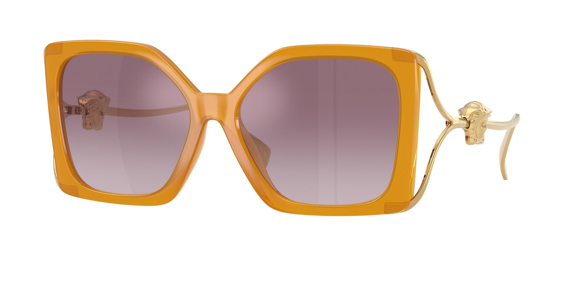 Occhiali da sole Versace VE 4502U (55376X) colore giallo opale forma quadrato lenti violetto sfumato argento a specchio
