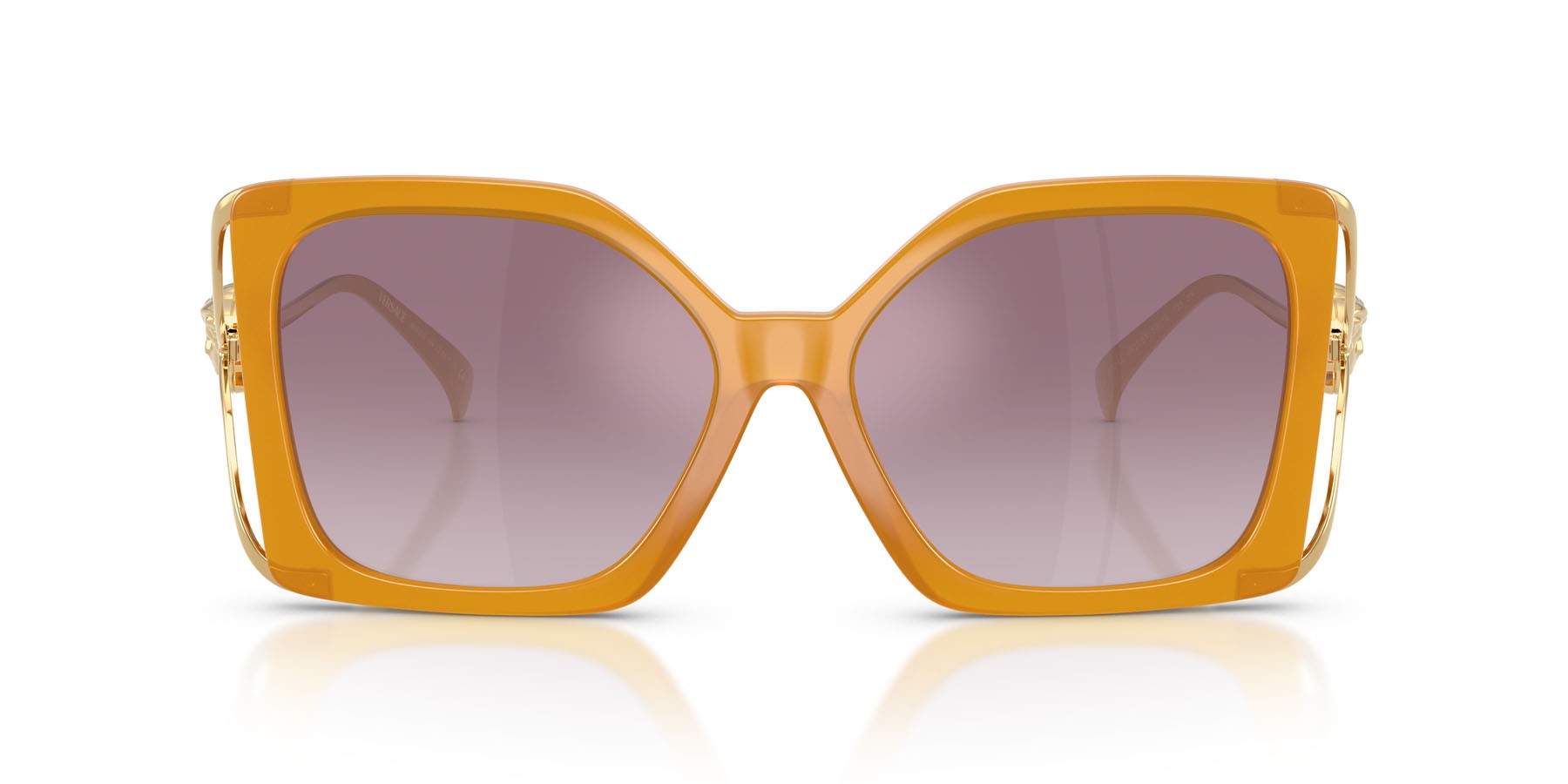 Occhiali da sole Versace VE 4502U (55376X) colore giallo opale forma quadrato lenti violetto sfumato argento a specchio
