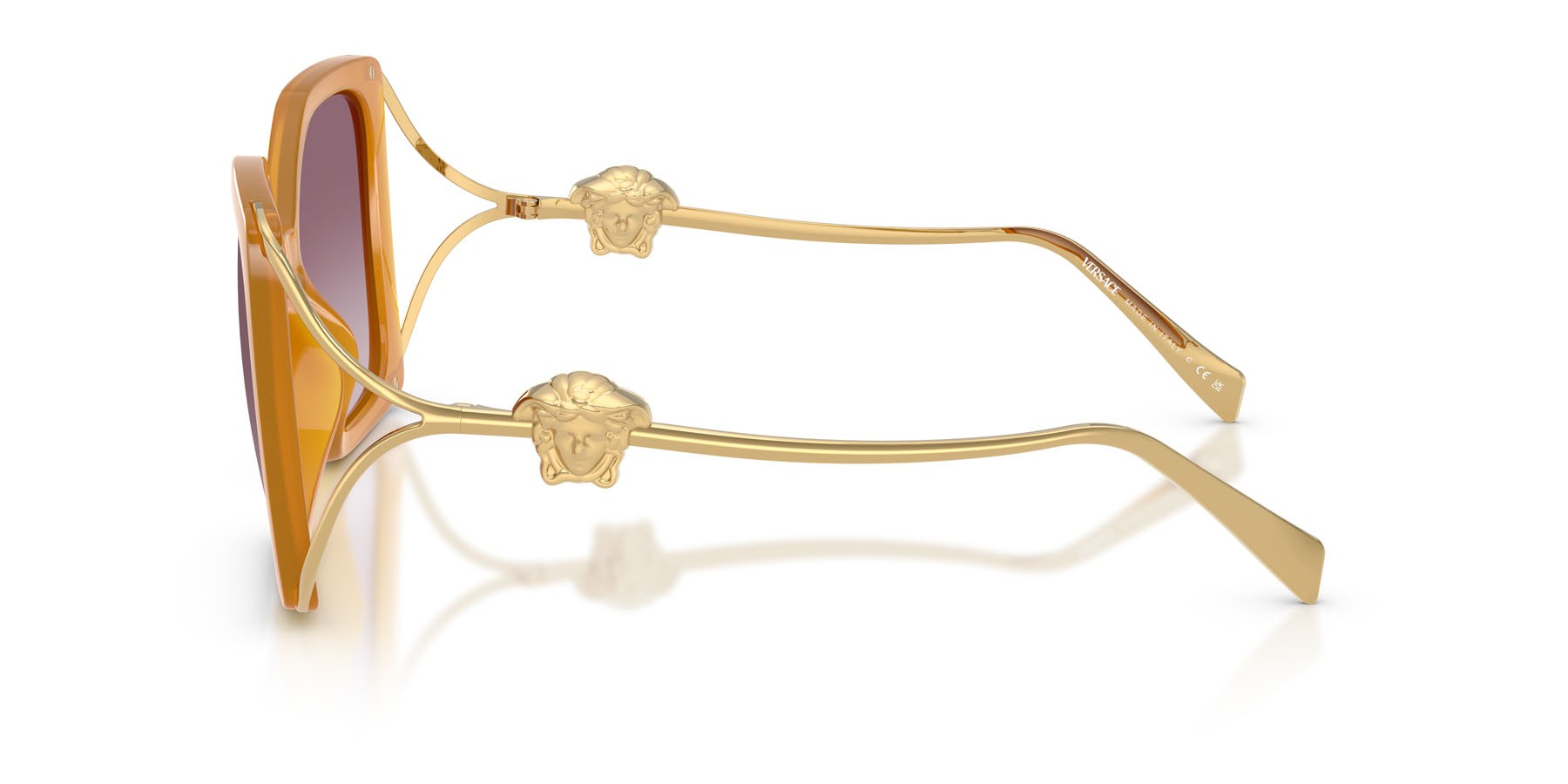 Occhiali da sole Versace VE 4502U (55376X) colore giallo opale forma quadrato lenti violetto sfumato argento a specchio