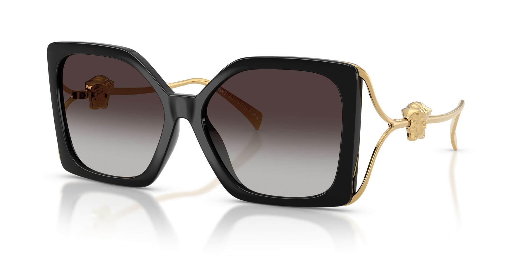 Occhiali da sole Versace VE 4502U (GB1/87) colore nero forma quadrato lenti grigio chiaro sfumato nero