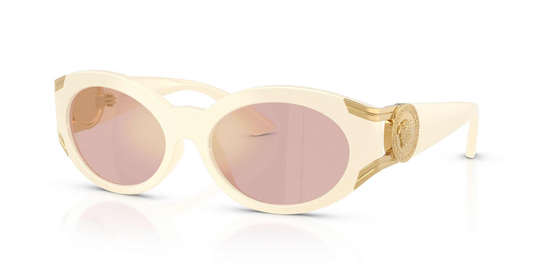 Occhiali da sole Versace VE 4503U (55331T) colore bianco latte forma ovale lenti rosa specchiato oro