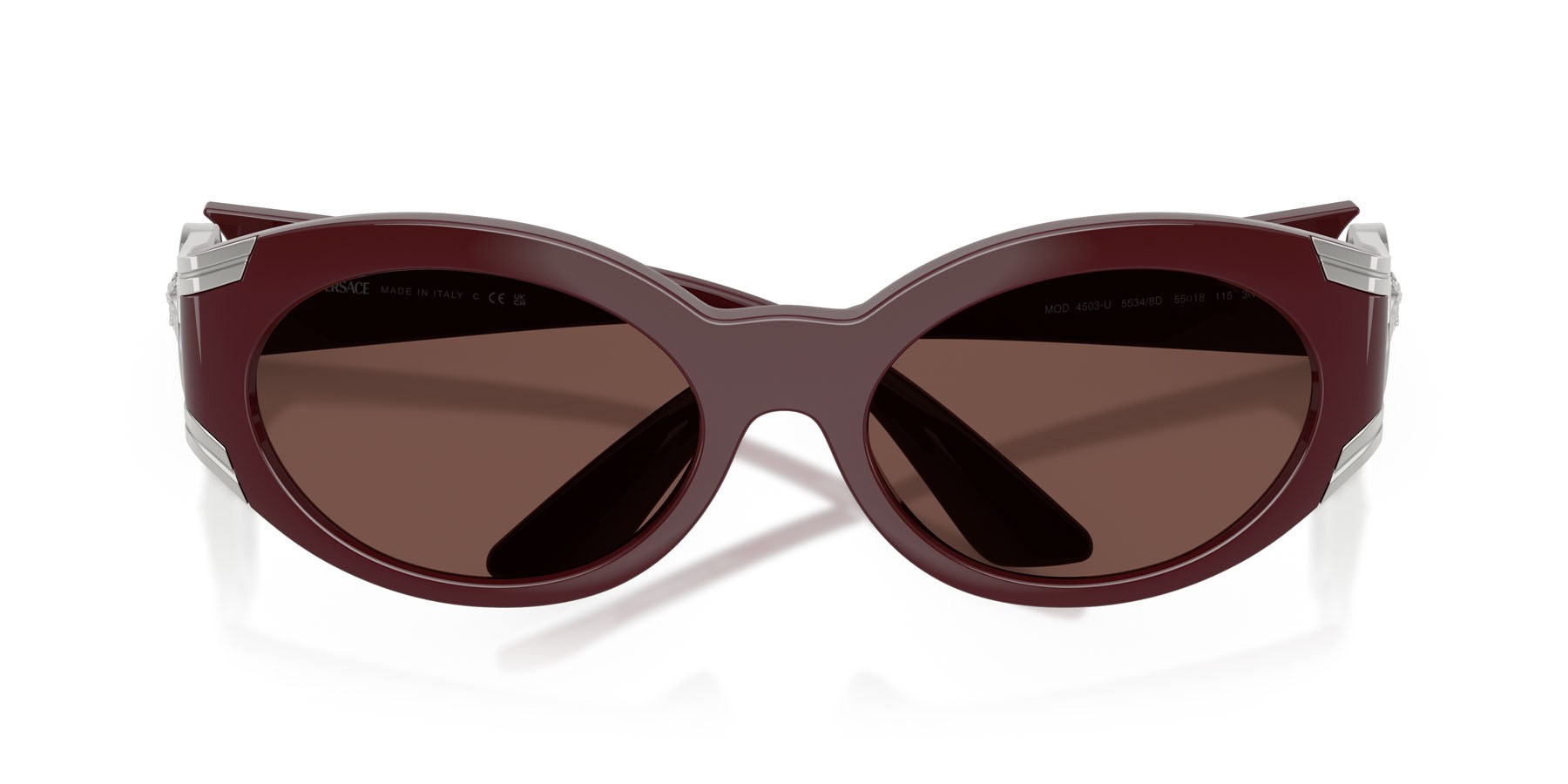 Occhiali da sole Versace VE 4503U (55348D) colore rosso scuro forma ovale lenti cioccolato nero