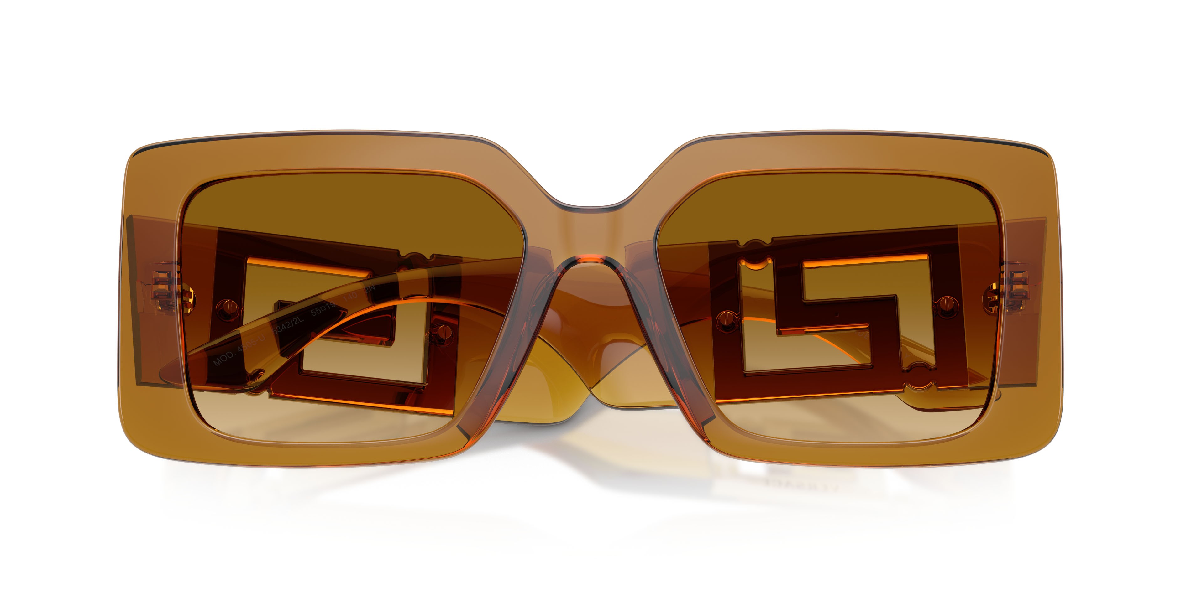 Occhiali da sole Versace VE 4505U (53422L) colore giallo trasparente forma quadrato lenti giallo sfumato marrone