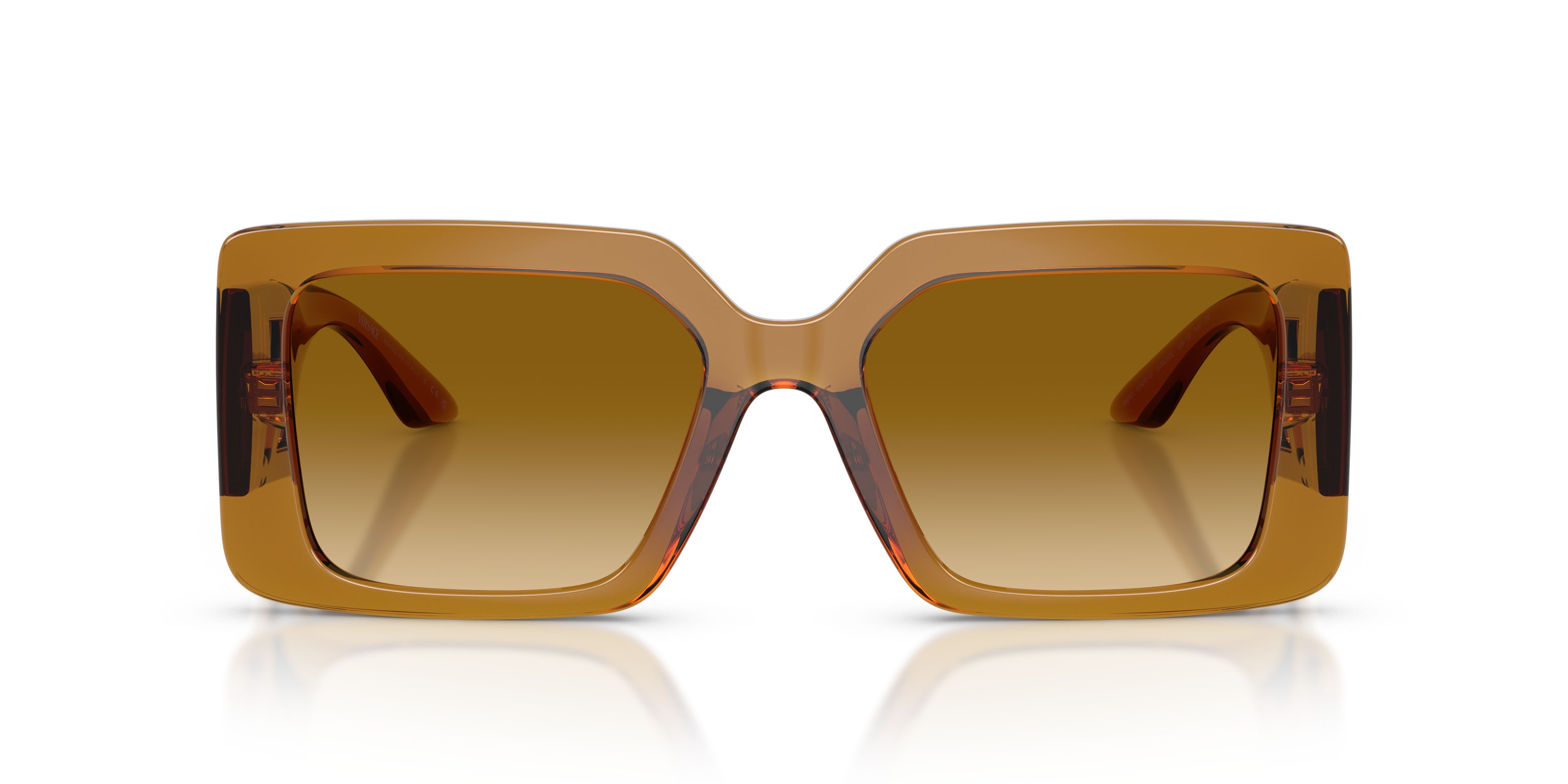 Occhiali da sole Versace VE 4505U (53422L) colore giallo trasparente forma quadrato lenti giallo sfumato marrone