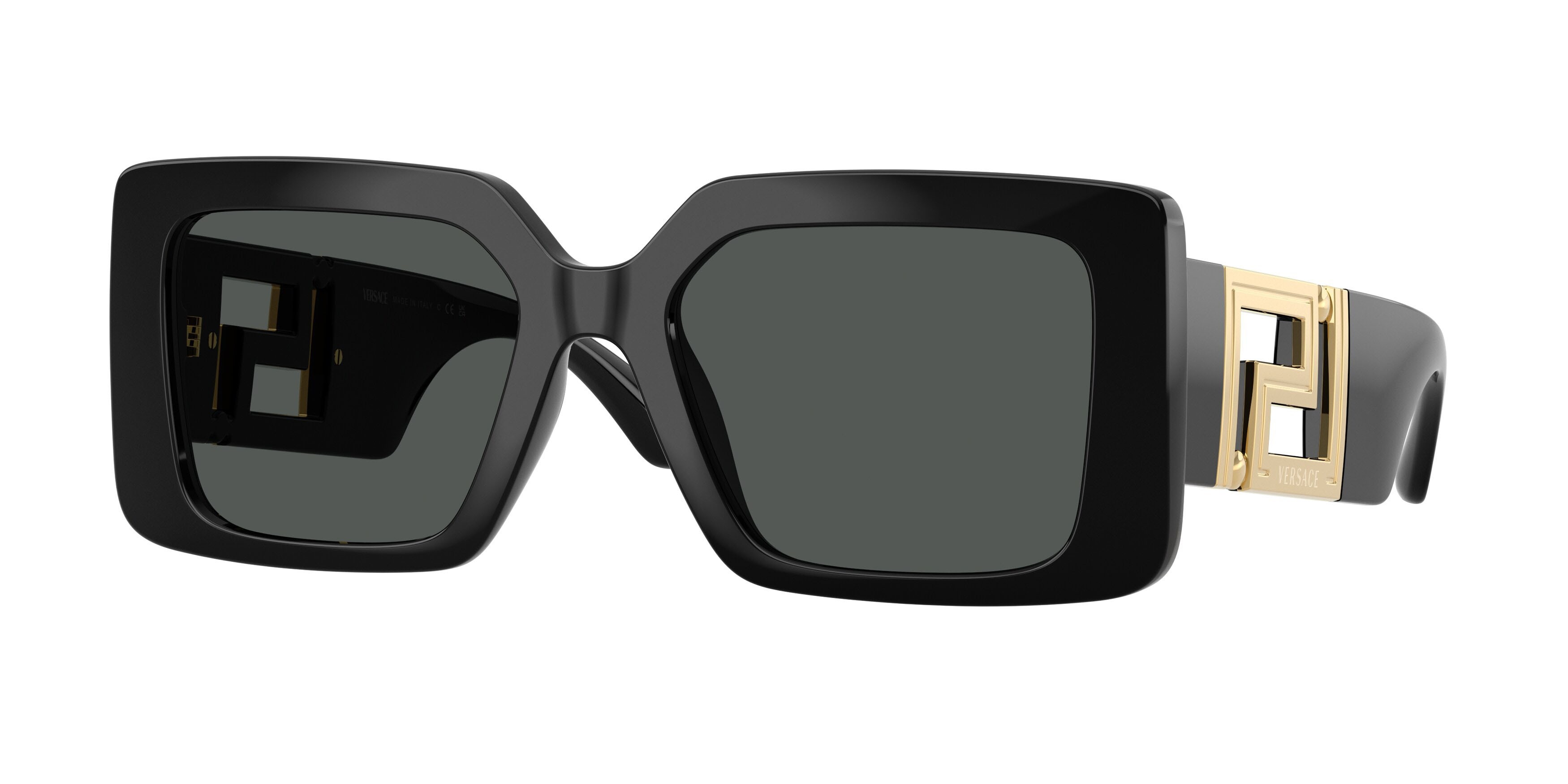 Occhiali da sole Versace VE 4505U (GB1/87) colore nero forma quadrato lenti grigio scuro