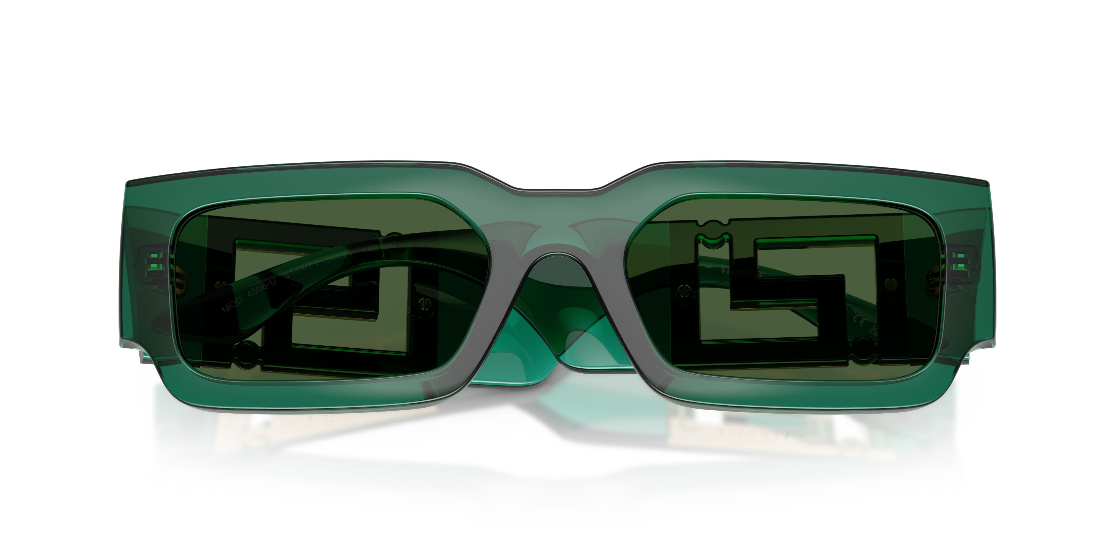 Occhiali da sole Versace VE 4506U (514471) colore verde trasparente forma rettangolare lenti verde scuro