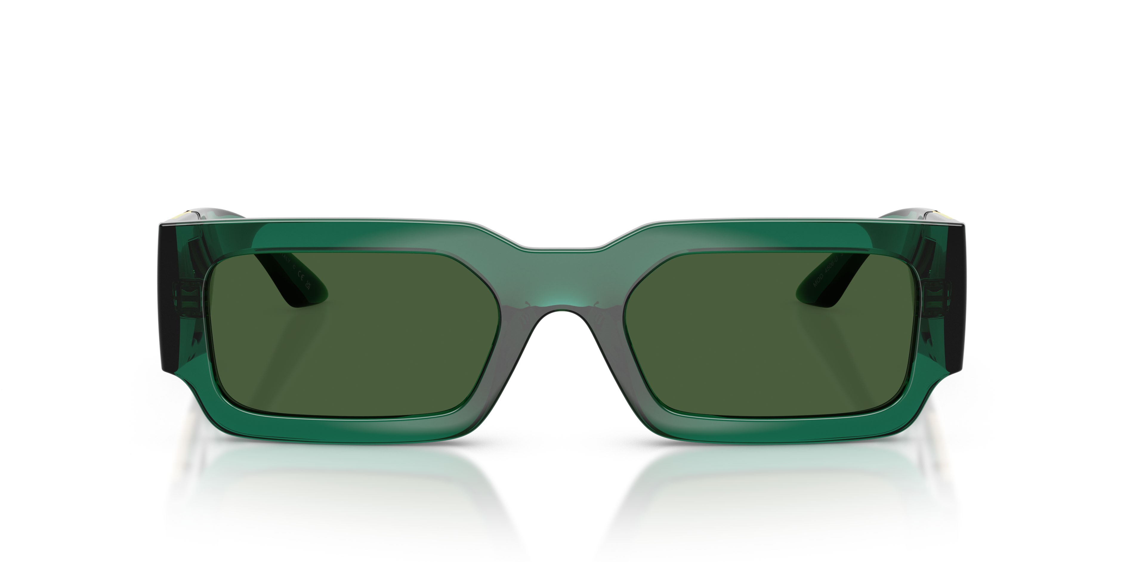 Occhiali da sole Versace VE 4506U (514471) colore verde trasparente forma rettangolare lenti verde scuro