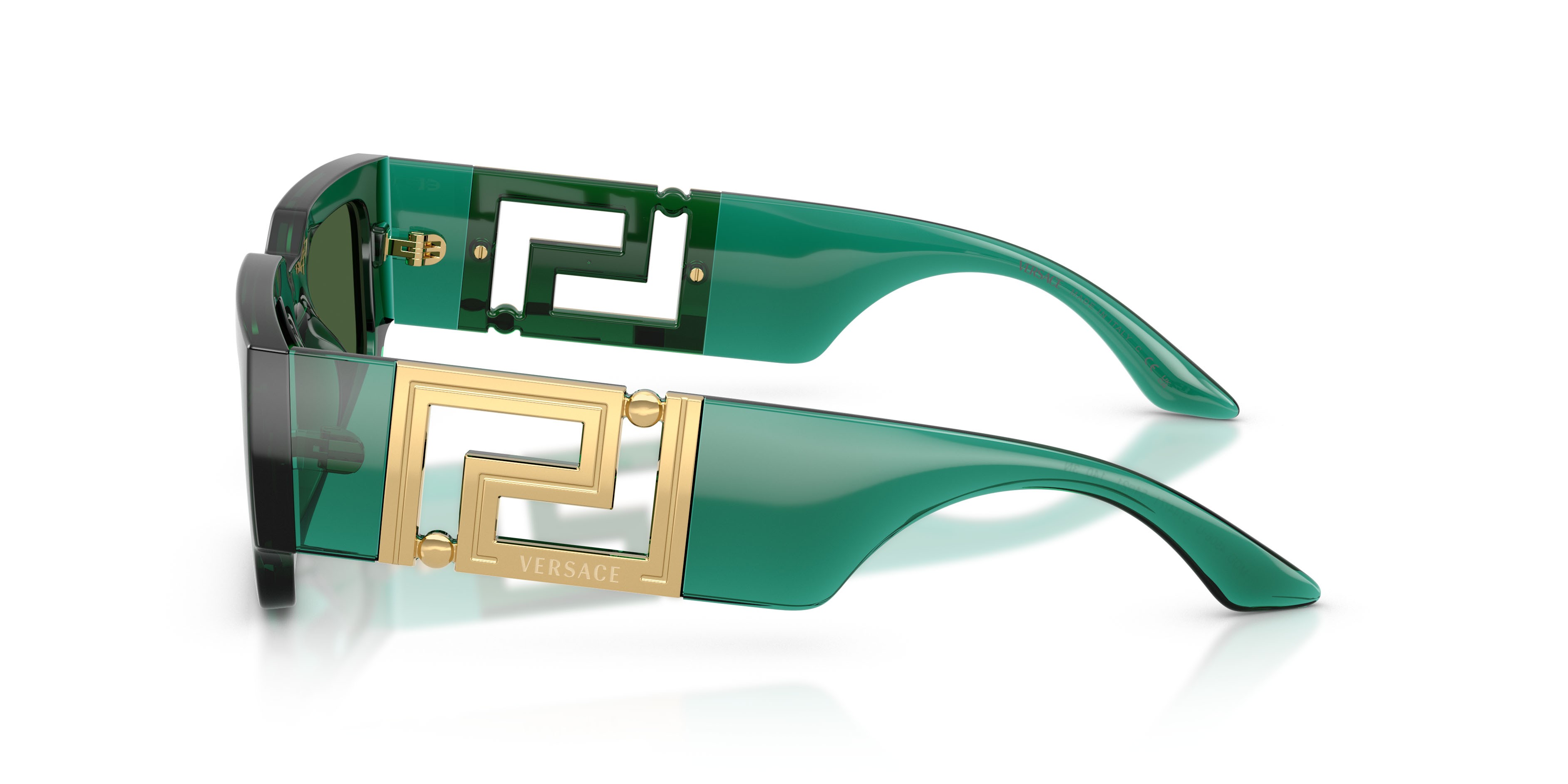 Occhiali da sole Versace VE 4506U (514471) colore verde trasparente forma rettangolare lenti verde scuro