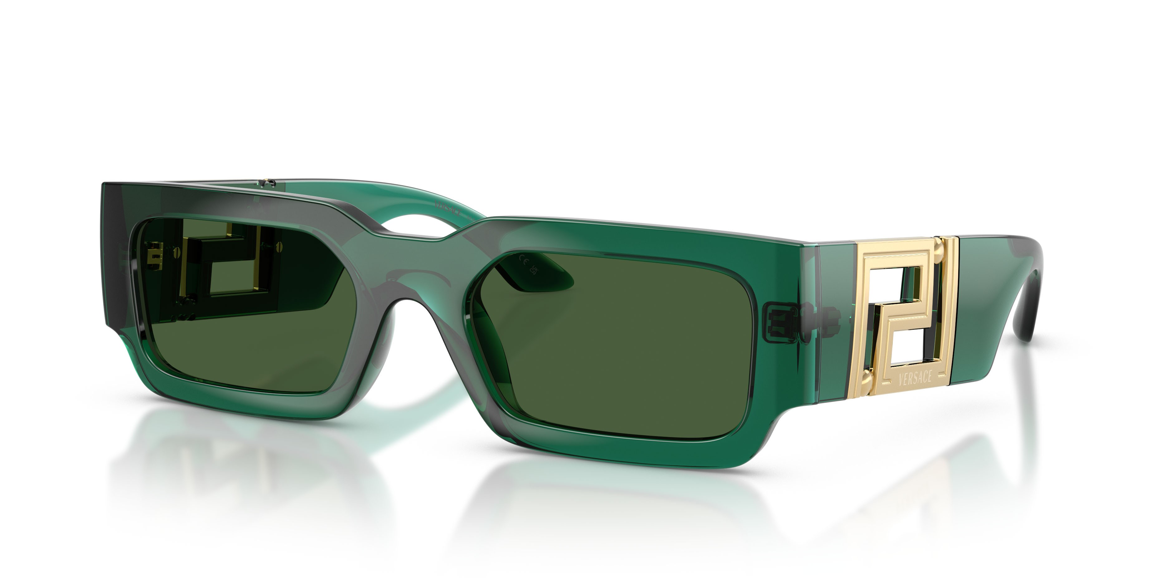 Occhiali da sole Versace VE 4506U (514471) colore verde trasparente forma rettangolare lenti verde scuro