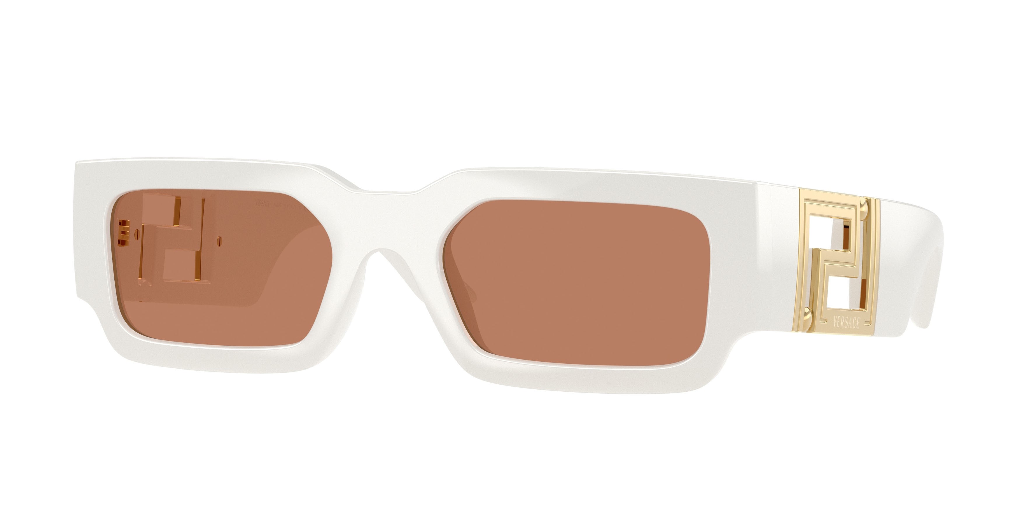 Occhiali da sole Versace VE 4506U (554473) colore bianco talco forma rettangolare lenti marrone
