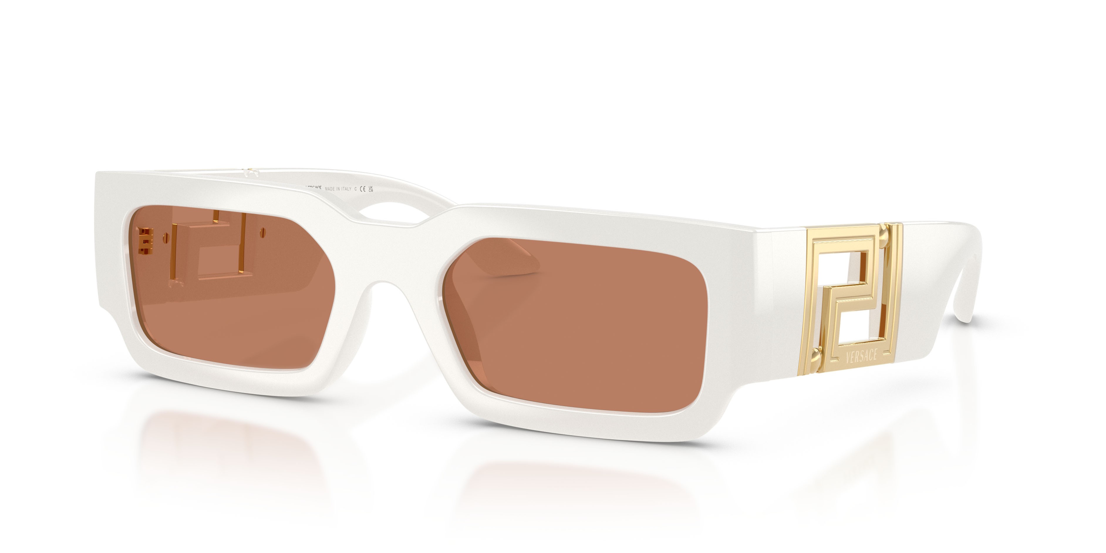 Occhiali da sole Versace VE 4506U (554473) colore bianco talco forma rettangolare lenti marrone