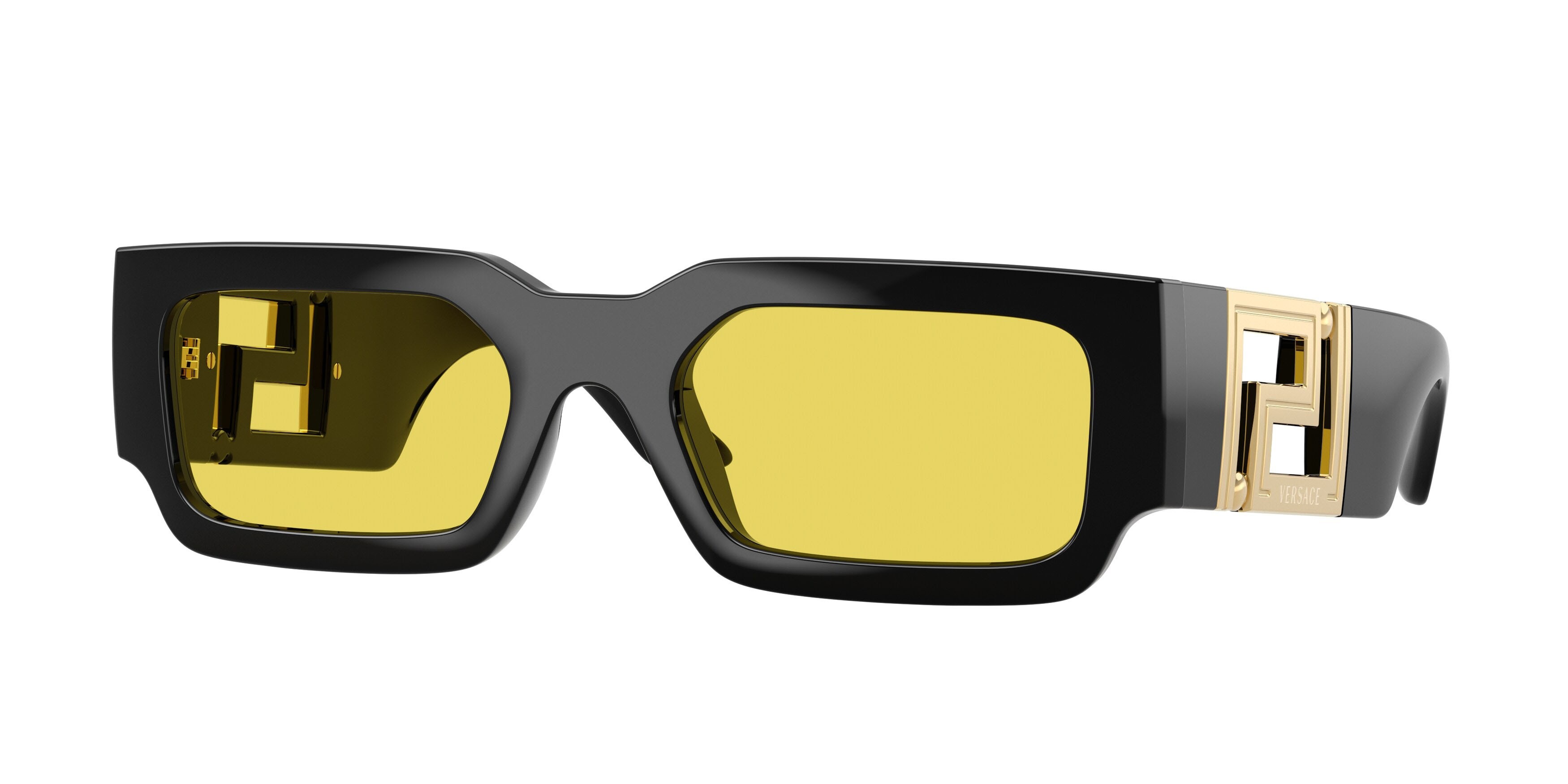 Occhiali da sole Versace VE 4506U (GB1/85) colore nero forma rettangolare lenti giallo