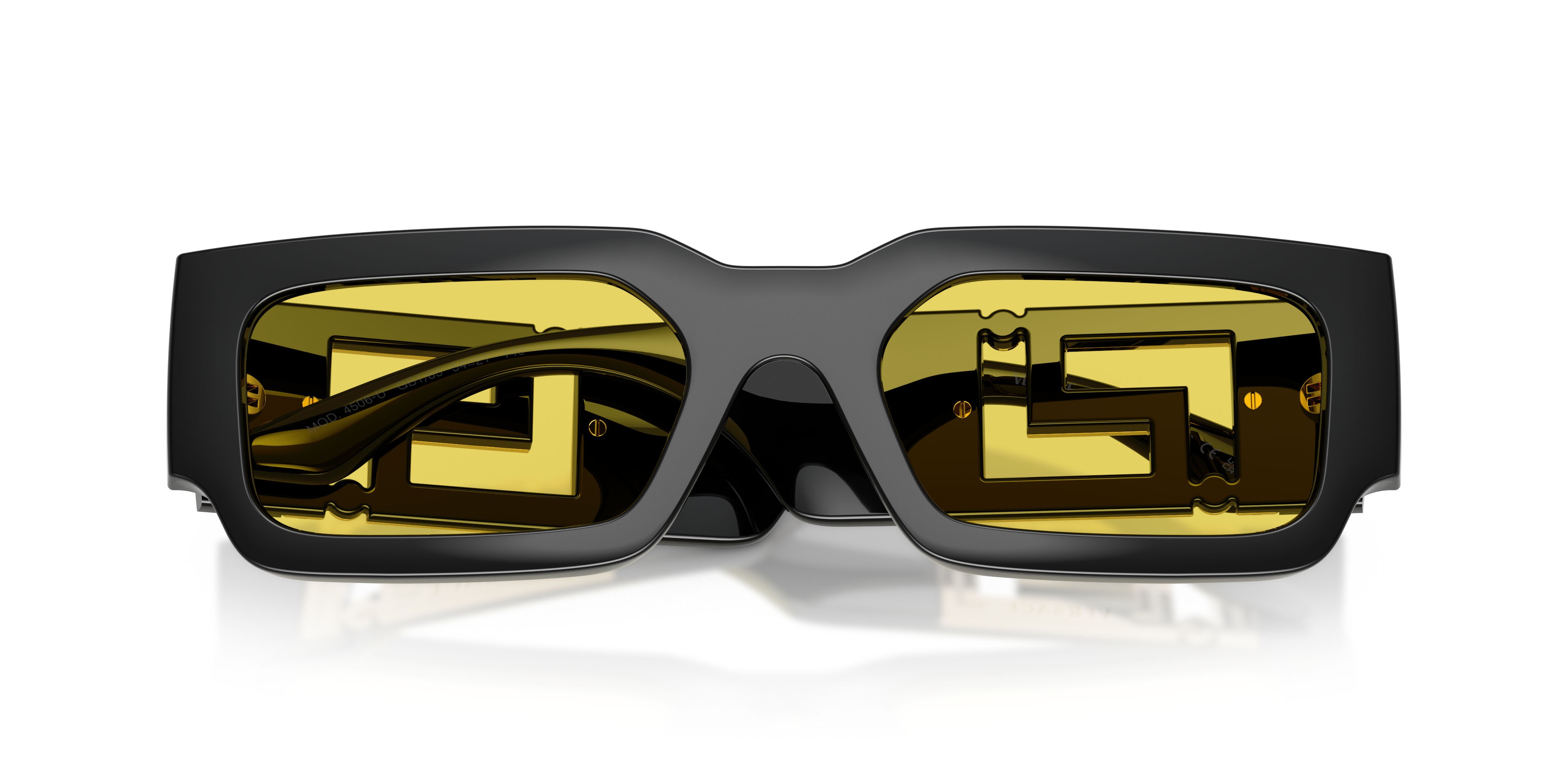 Occhiali da sole Versace VE 4506U (GB1/85) colore nero forma rettangolare lenti giallo