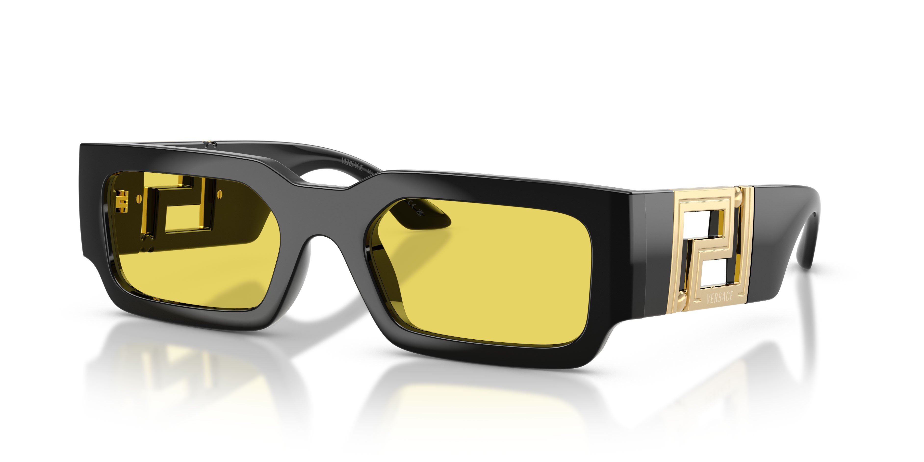 Occhiali da sole Versace VE 4506U (GB1/85) colore nero forma rettangolare lenti giallo