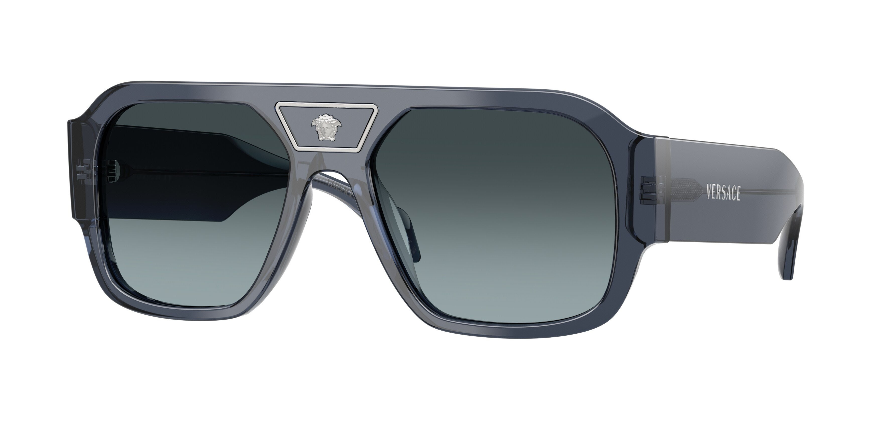 Occhiali da sole Versace VE 4508U (5538V1) colore blu scuro trasparente forma quadrato lenti blu sfumato grigio