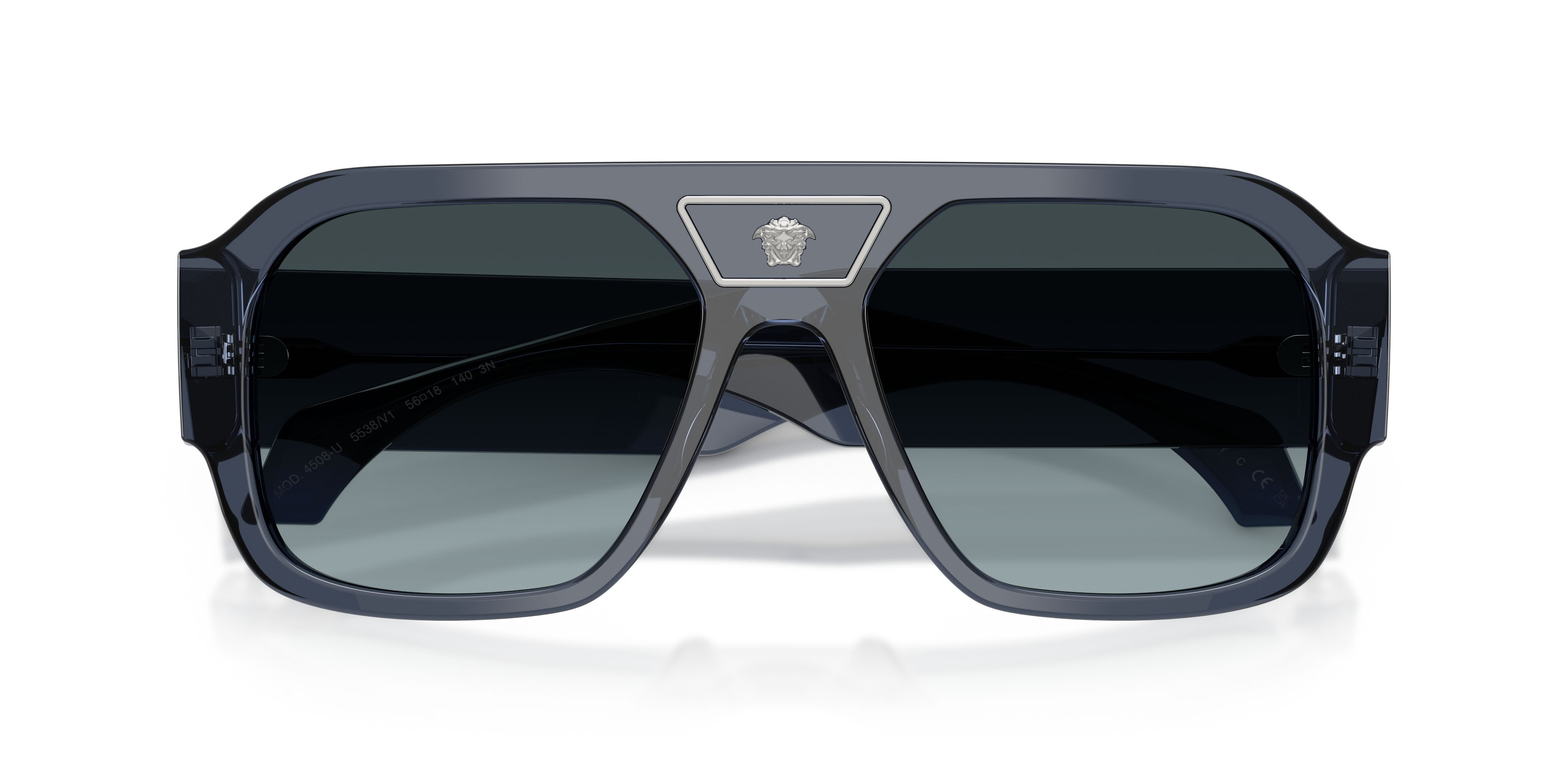 Occhiali da sole Versace VE 4508U (5538V1) colore blu scuro trasparente forma quadrato lenti blu sfumato grigio