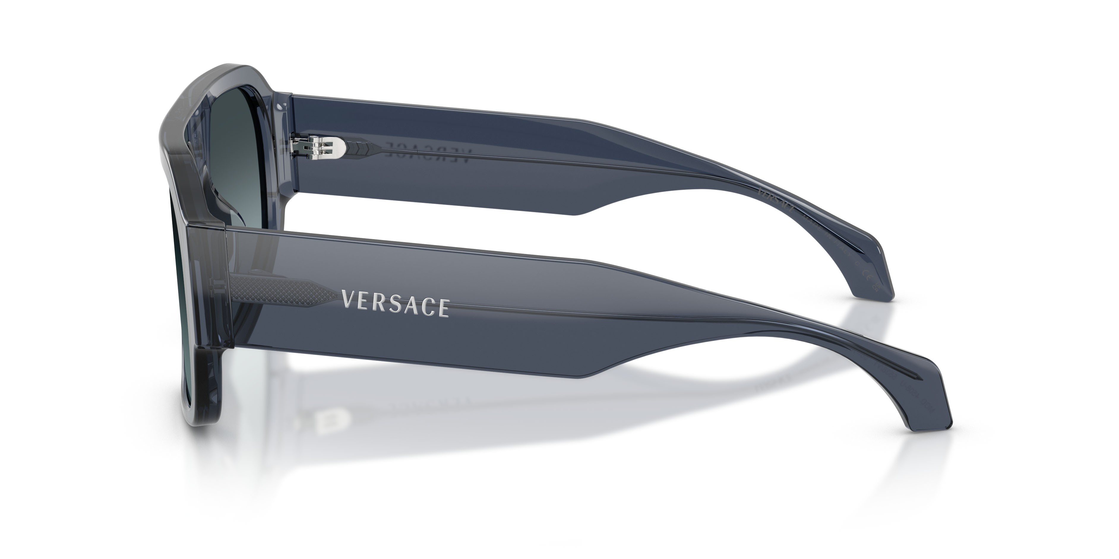 Occhiali da sole Versace VE 4508U (5538V1) colore blu scuro trasparente forma quadrato lenti blu sfumato grigio