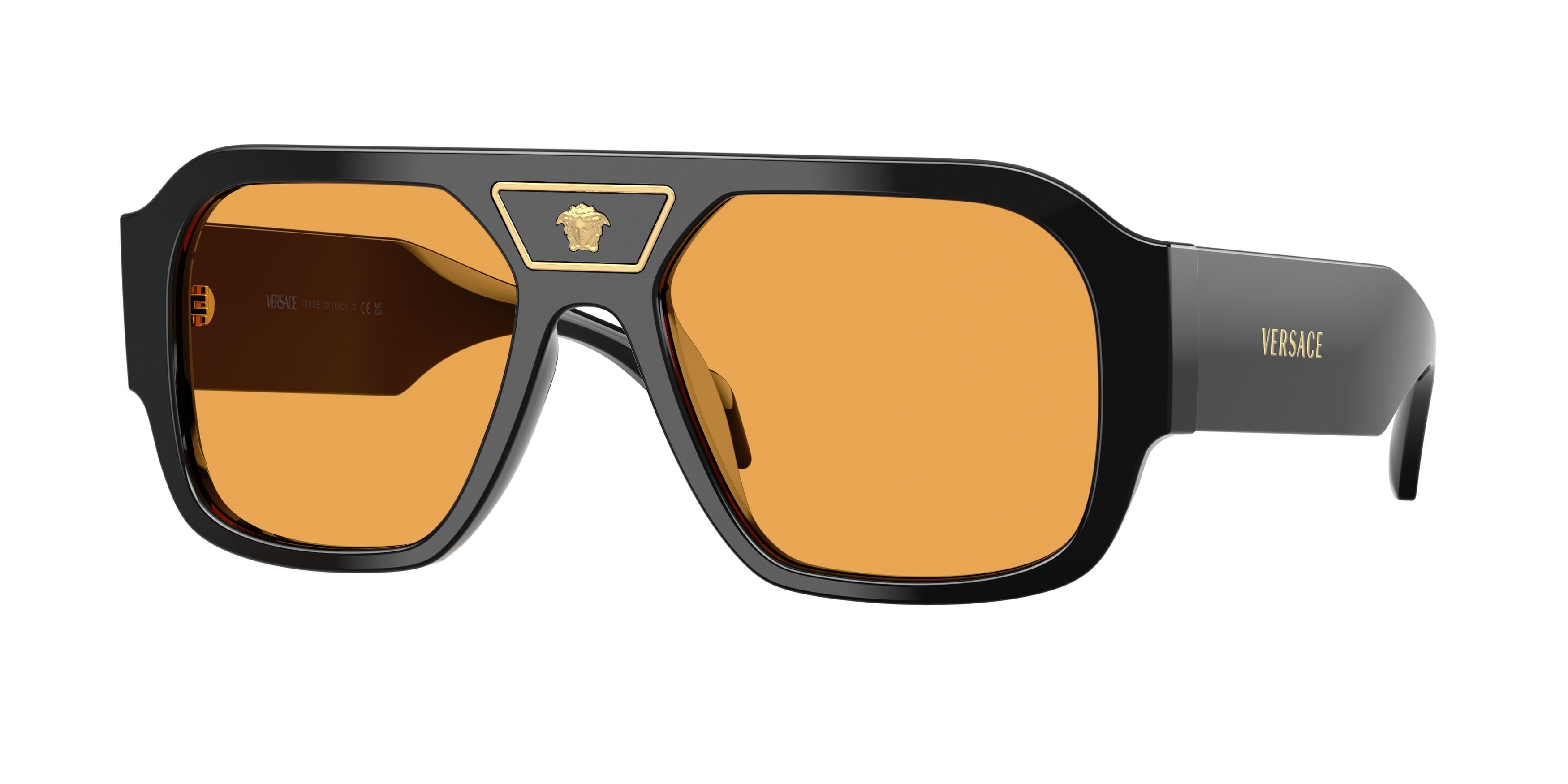Occhiali da sole Versace VE 4508U (GB1/7) colore nero forma quadrato lenti arancione