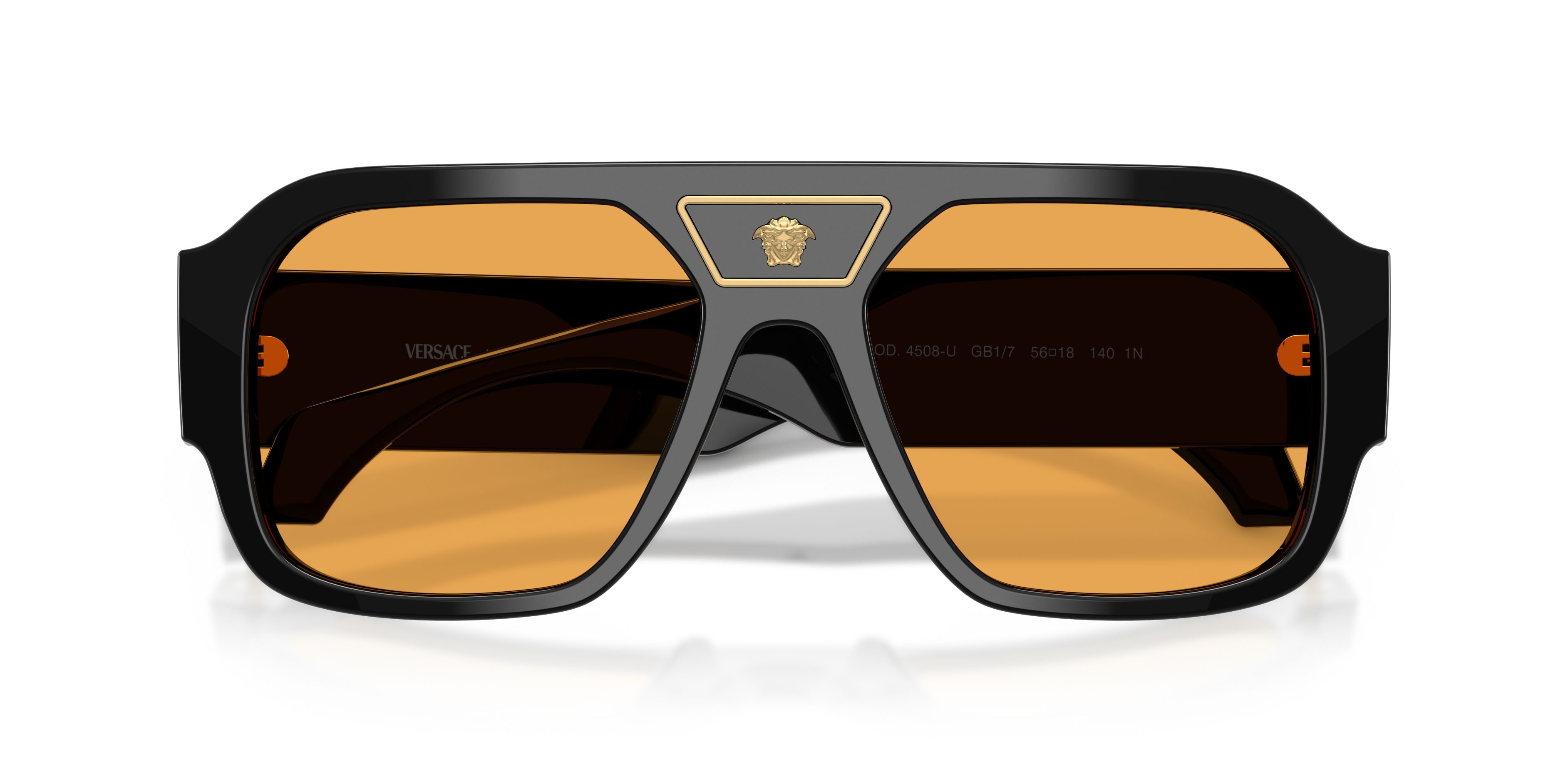 Occhiali da sole Versace VE 4508U (GB1/7) colore nero forma quadrato lenti arancione