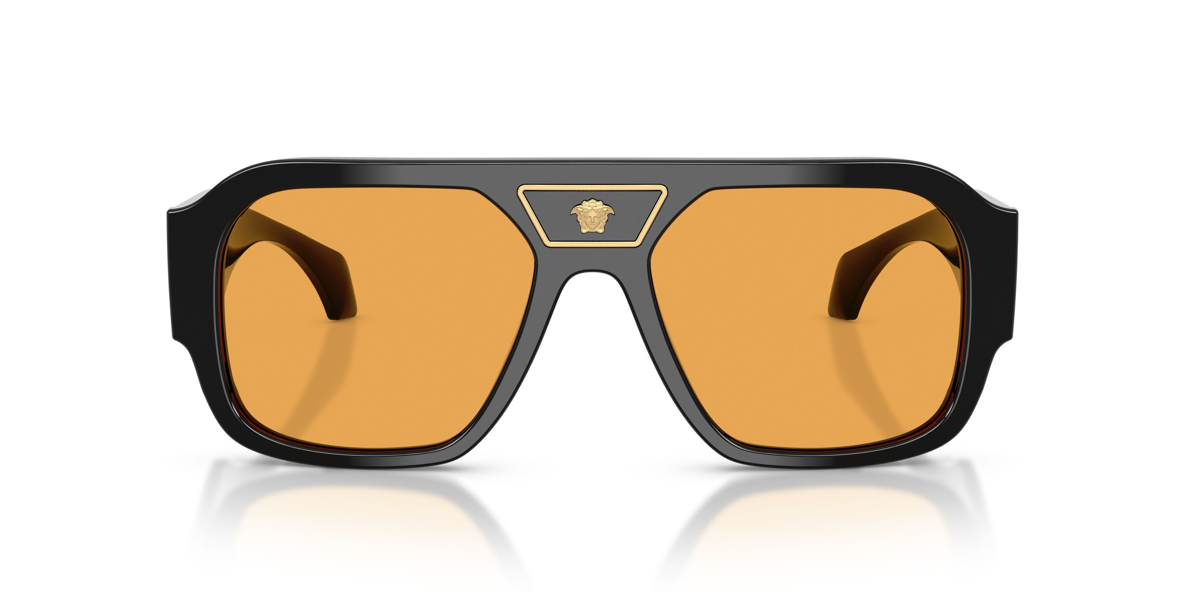 Occhiali da sole Versace VE 4508U (GB1/7) colore nero forma quadrato lenti arancione
