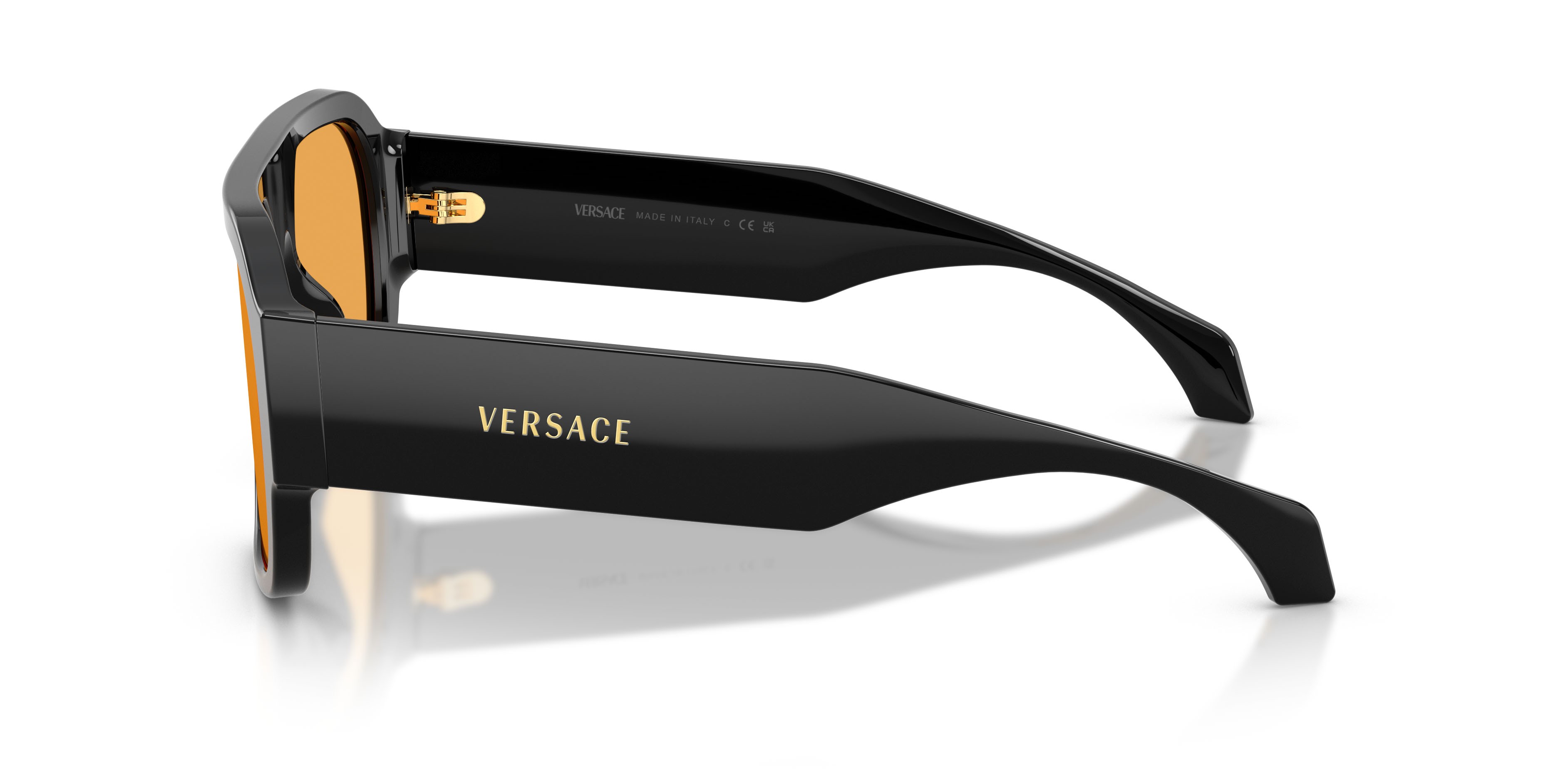 Occhiali da sole Versace VE 4508U (GB1/7) colore nero forma quadrato lenti arancione