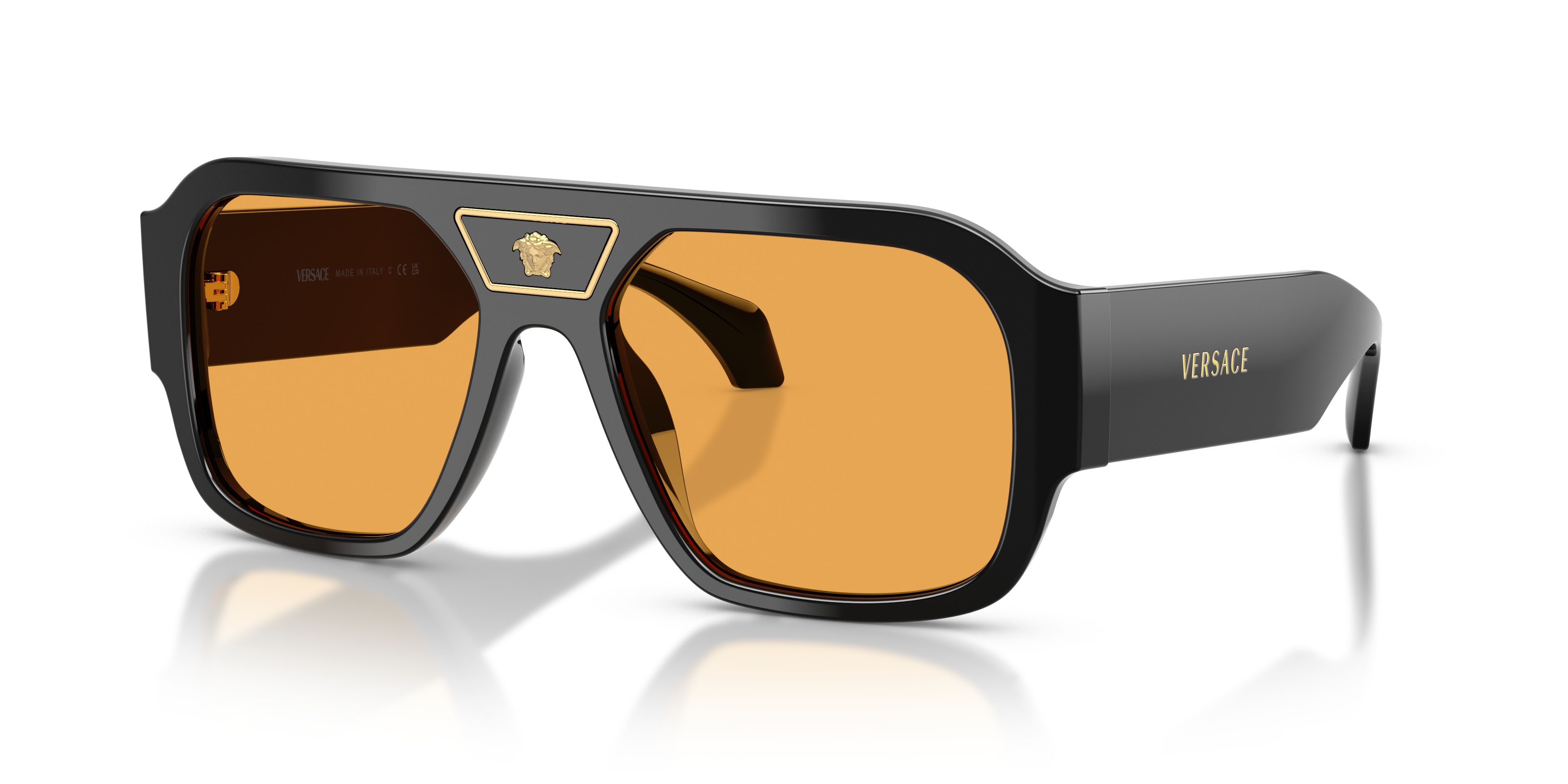 Occhiali da sole Versace VE 4508U (GB1/7) colore nero forma quadrato lenti arancione