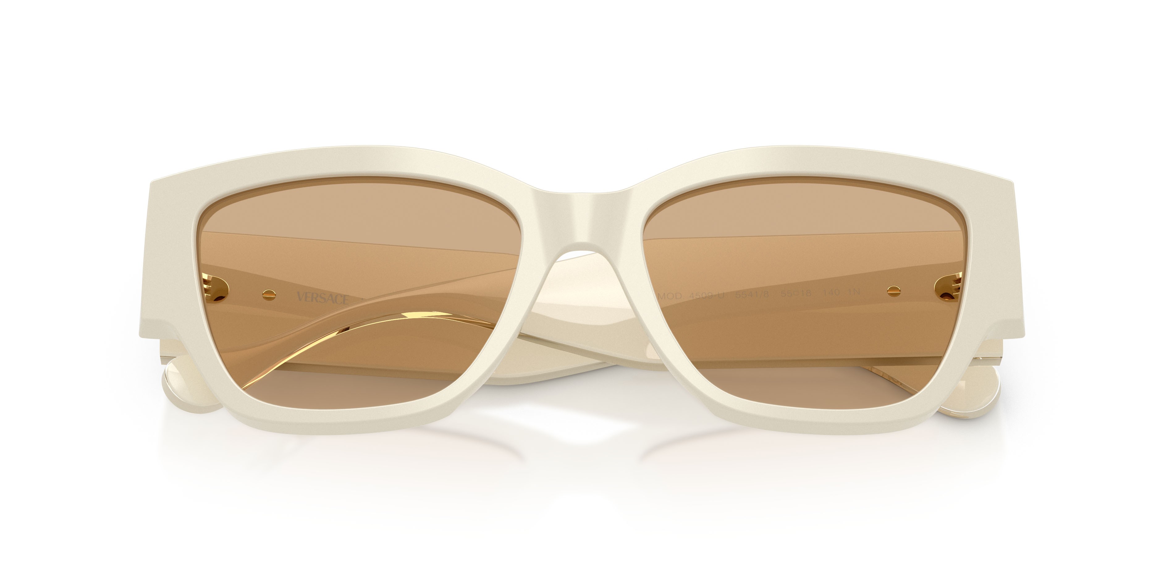 Occhiali da sole Versace VE 4509U (5541/8) colore white talc forma cat eye lenti giallo chiaro
