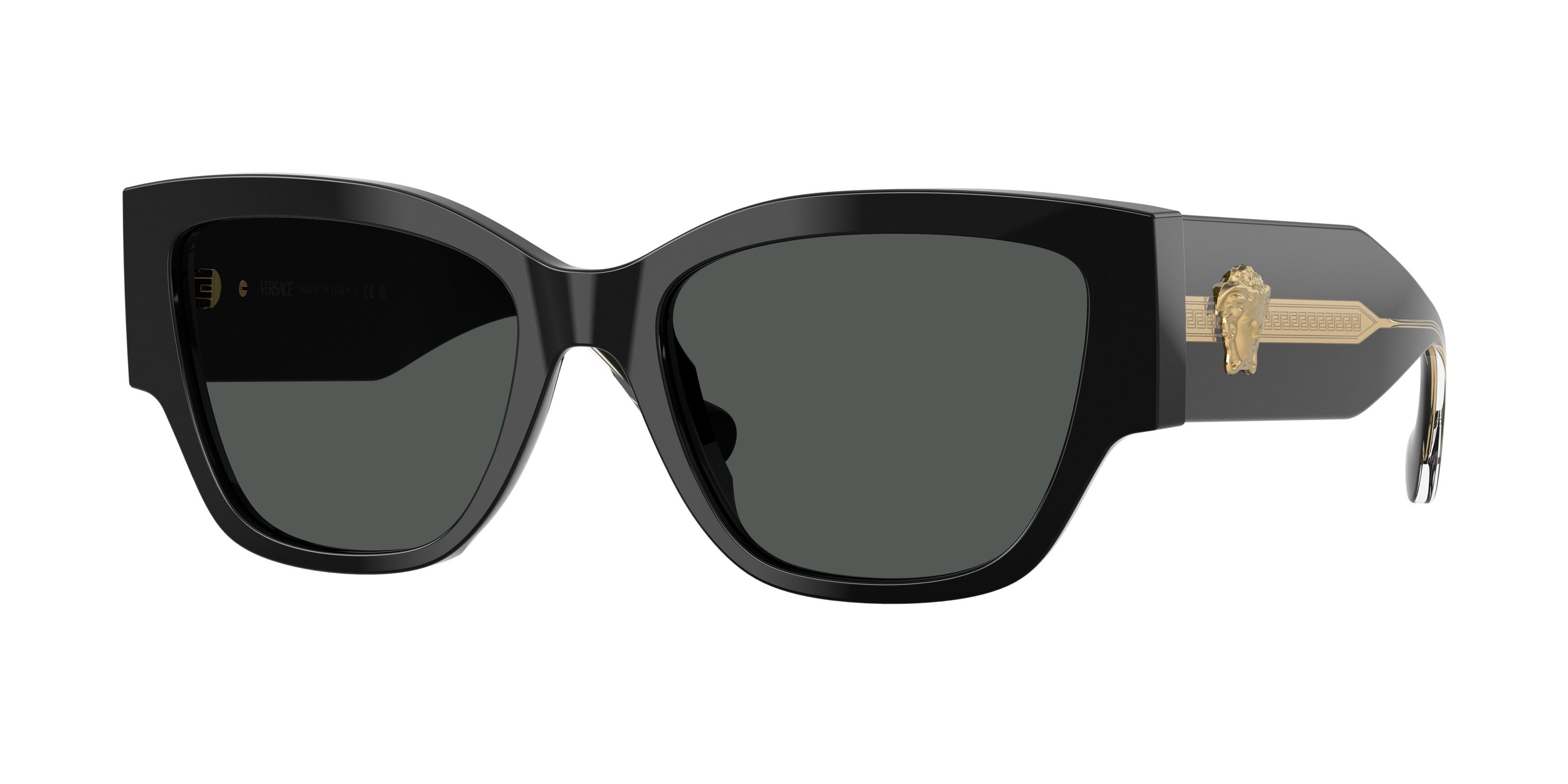 Occhiali da sole Versace VE 4509U (GB1/87) colore nero forma cat eye lenti grigio scuro