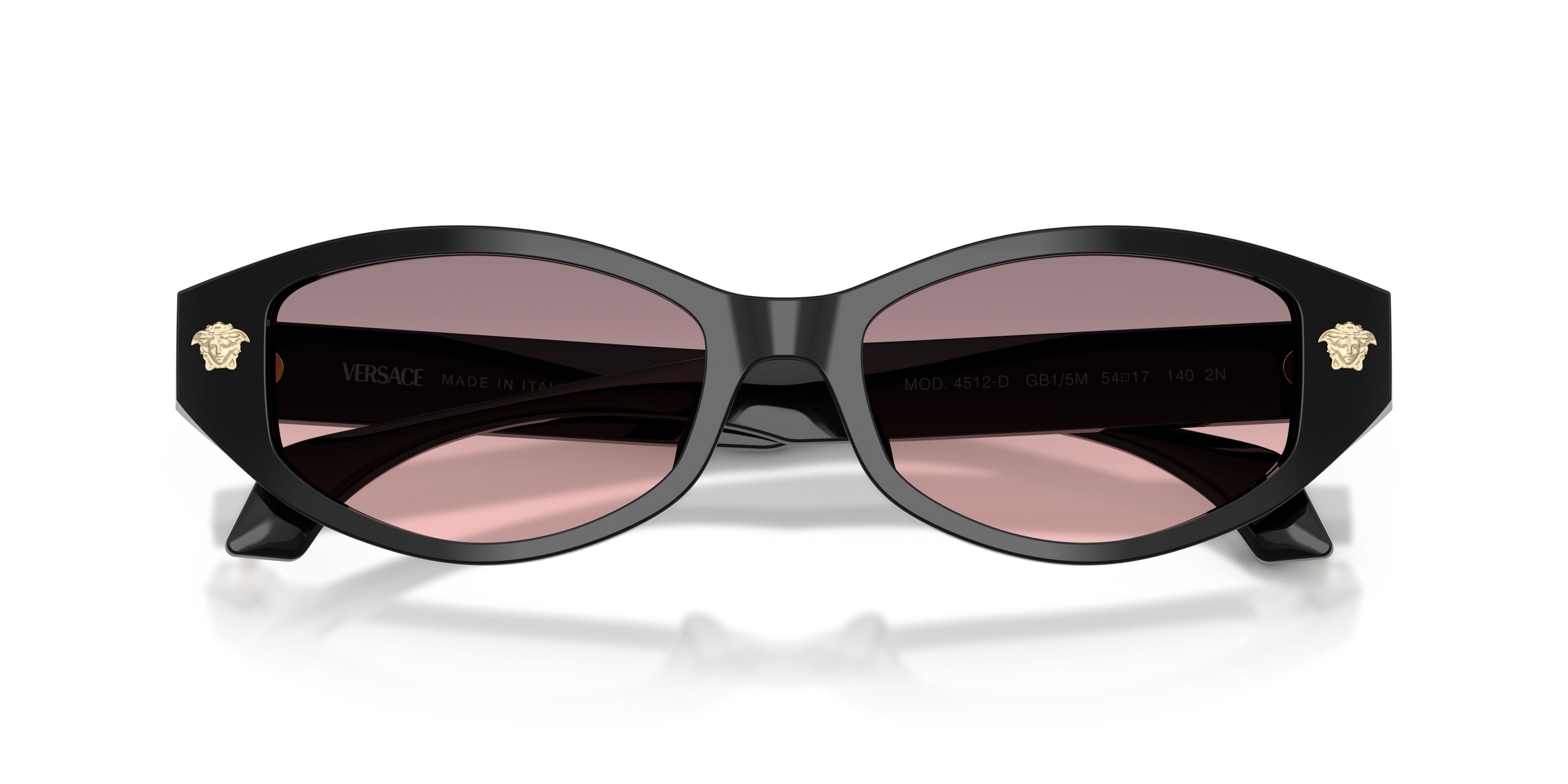 Occhiali da sole Versace VE 4512D (GB1/5M) colore nero forma cat eye lenti rosa sfumato grigio