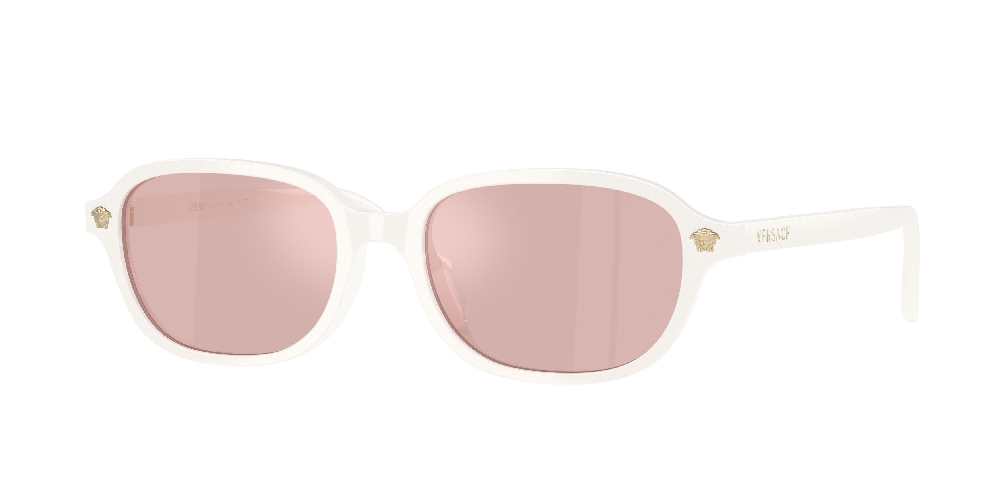Occhiali da sole Versace VE 4514D (55441T) colore white talc forma quadrato lenti rosa specchiato oro