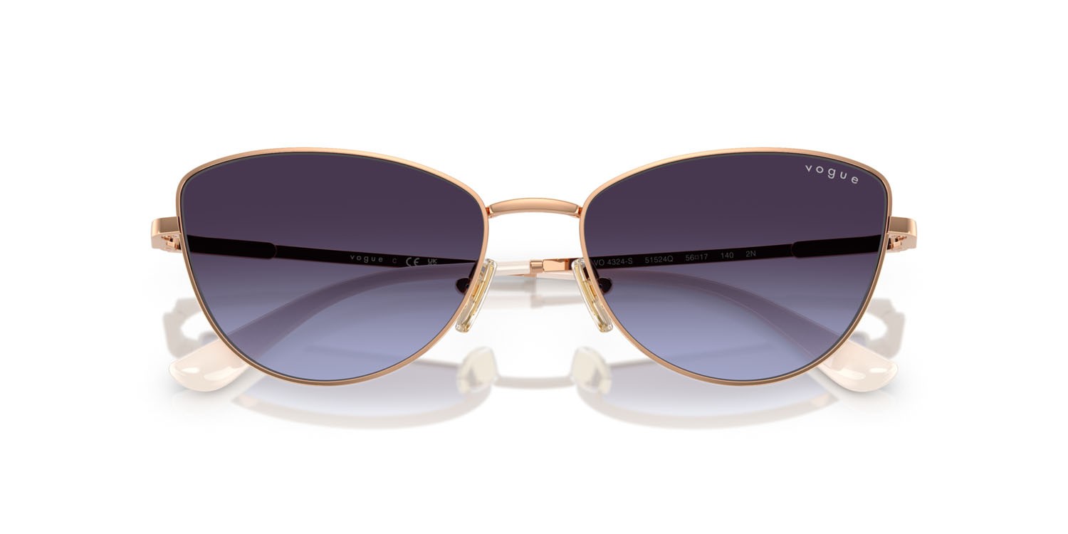 Sunglasses Vogue VO 4324S (51524Q) color oro rose shape butterfly lenses violetto sfumato grigio
