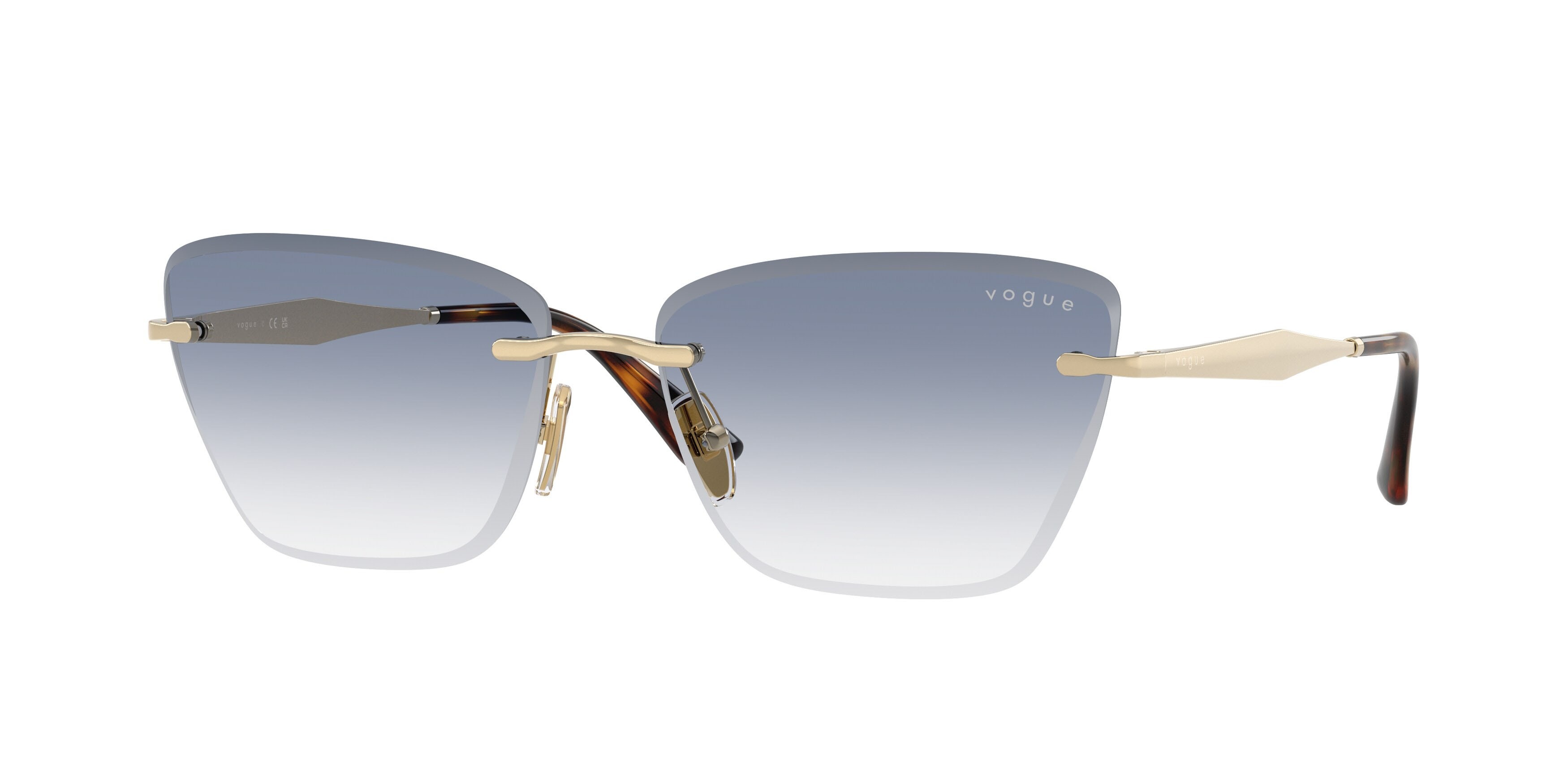 Occhiali da sole Vogue VO 4332S (848/19) colore oro pallido forma cat eye lenti trasparente sfumato azzurro
