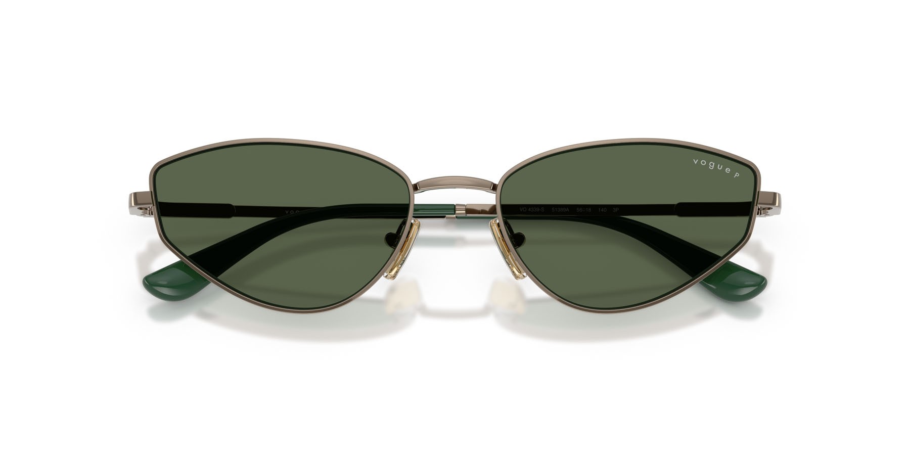 Sunglasses Vogue VO 4339S (51389A) color marrone chiaro shape cat eye lenses polar verde scuro
