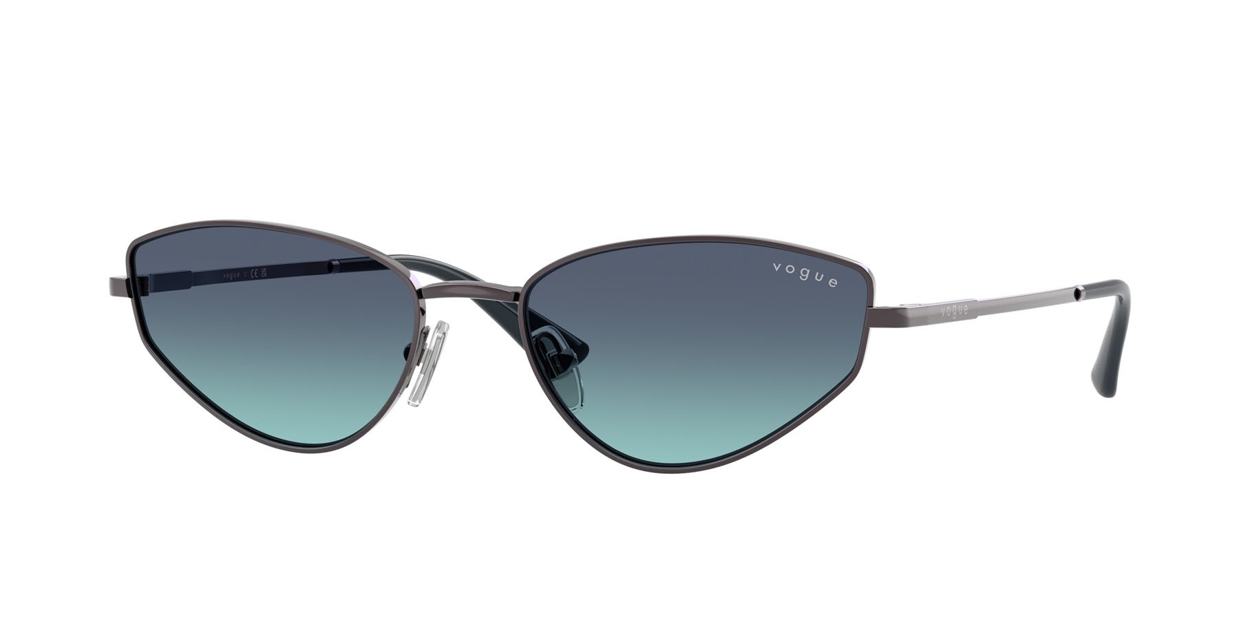 Sunglasses Vogue VO 4339S (51494S) color viola chiaro shape cat eye lenses azzurro sfumato blu