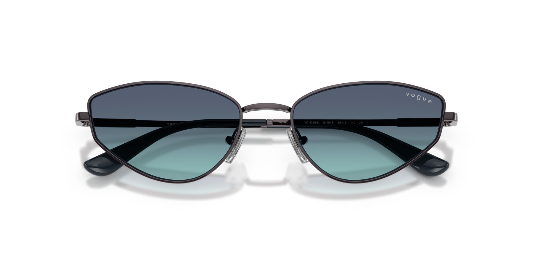 Sunglasses Vogue VO 4339S (51494S) color viola chiaro shape cat eye lenses azzurro sfumato blu