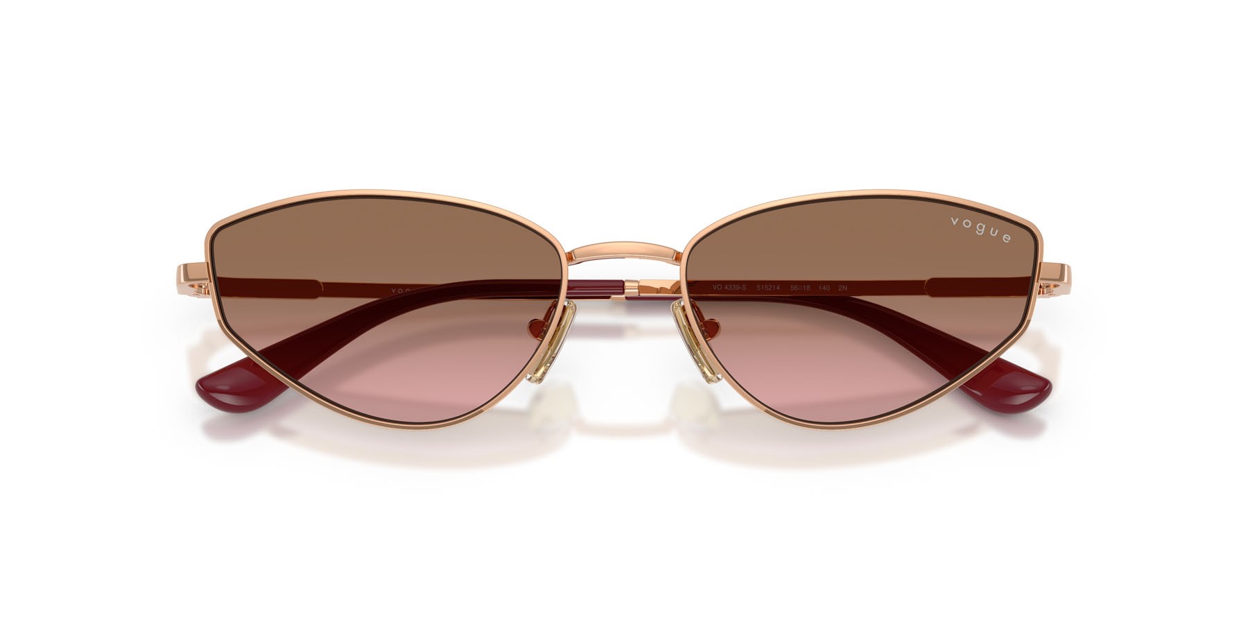 Occhiali da sole Vogue VO 4339S (515214) colore oro rose forma cat eye lenti rosa sfumato marrone